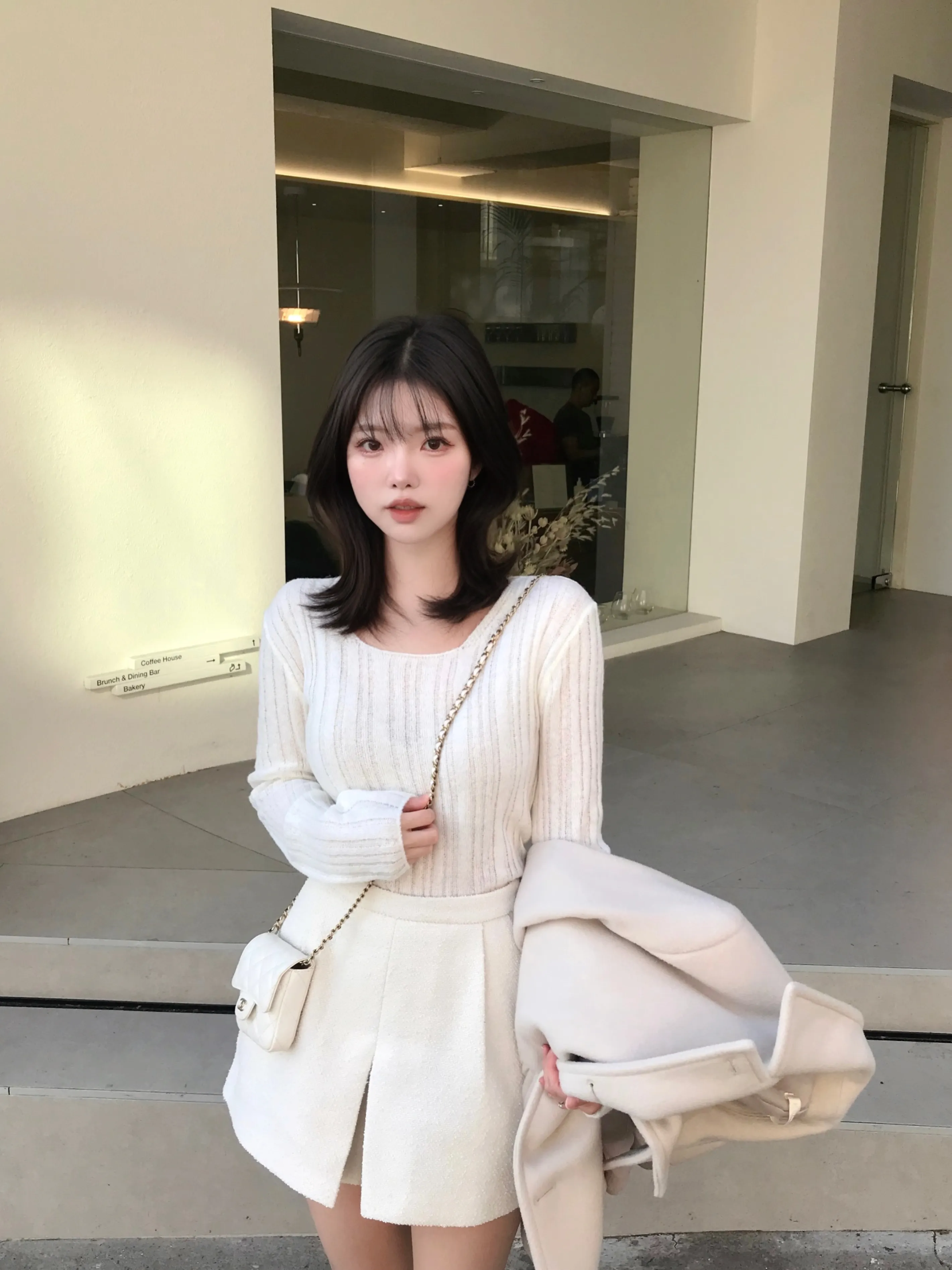 モヘア混リブシースルースリム長袖ラウンドネックニット | mingbelle | 詳細画像1