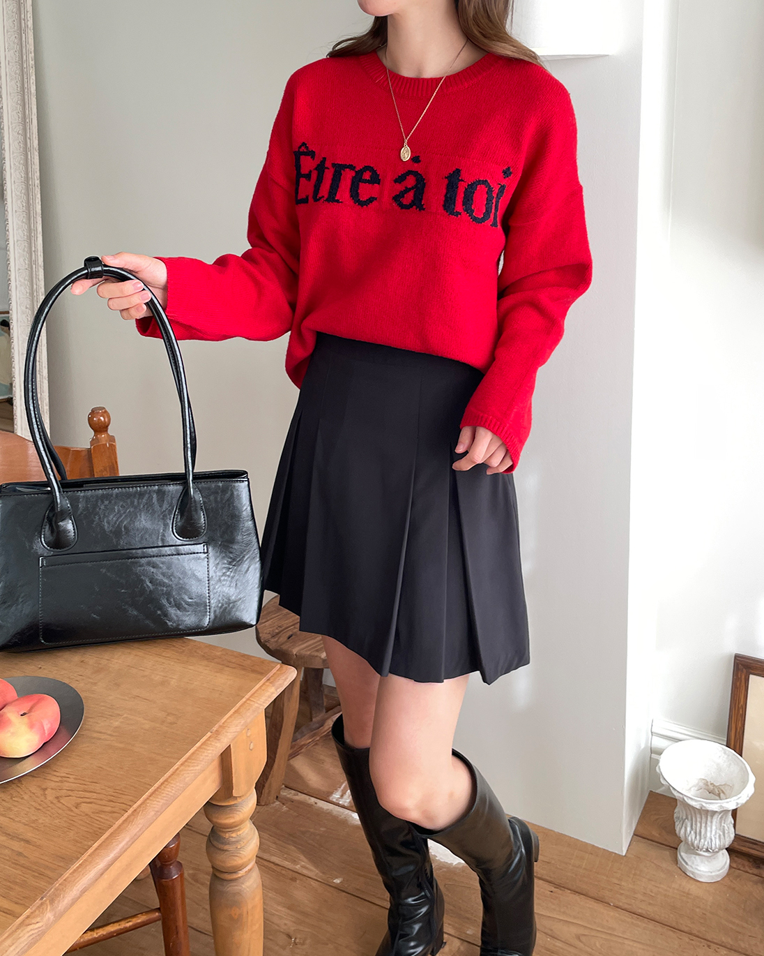 ウール混ラウンドネックルーズロゴニット | 詳細画像8