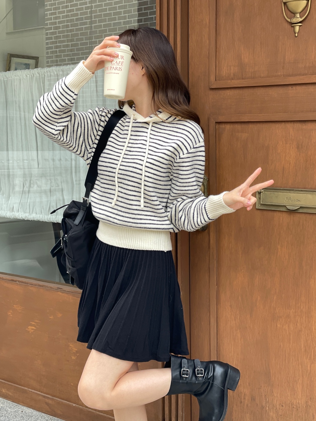 ウール混フードボーダーニット | 詳細画像2