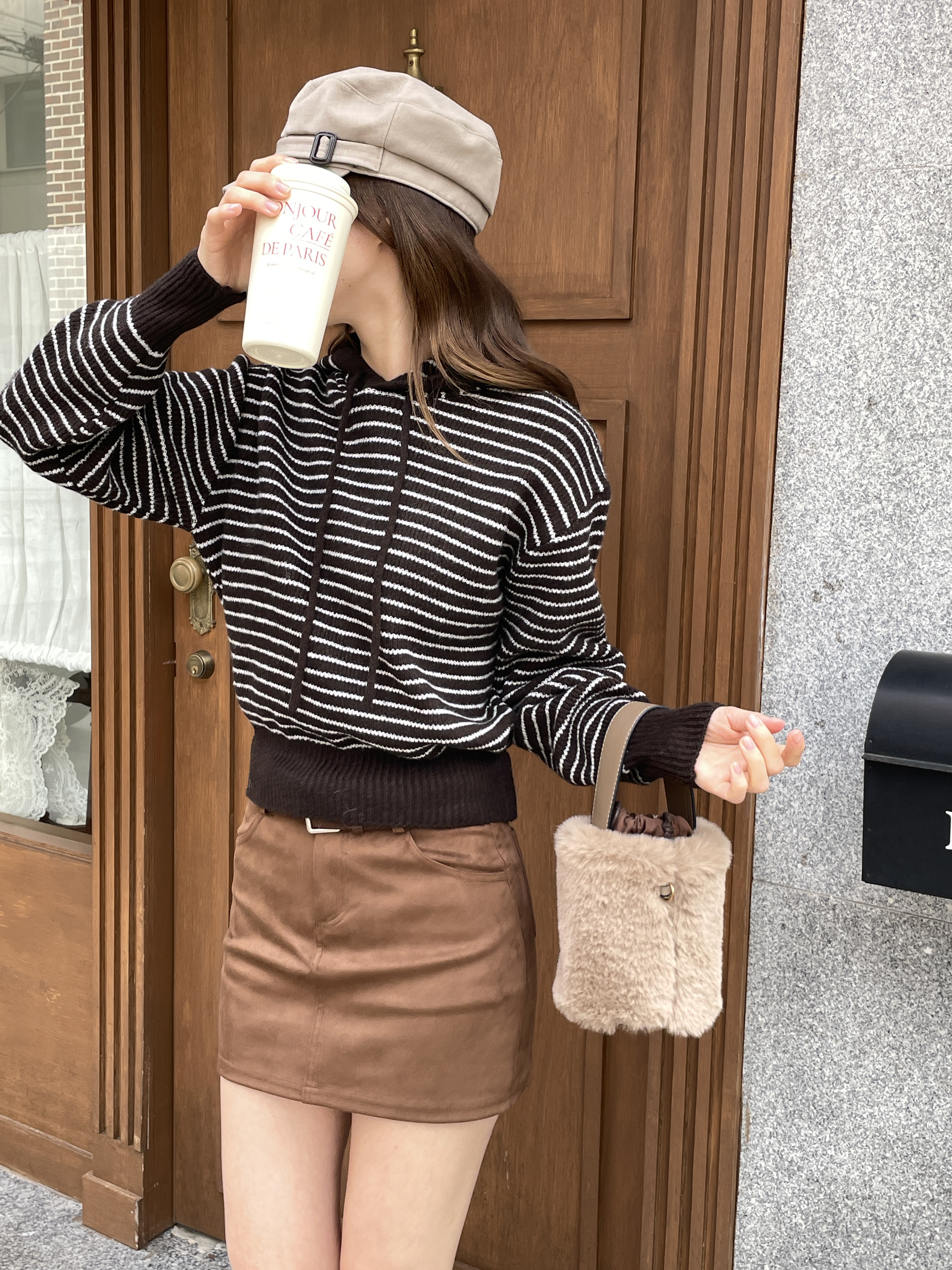 ウール混フードボーダーニット | 詳細画像3