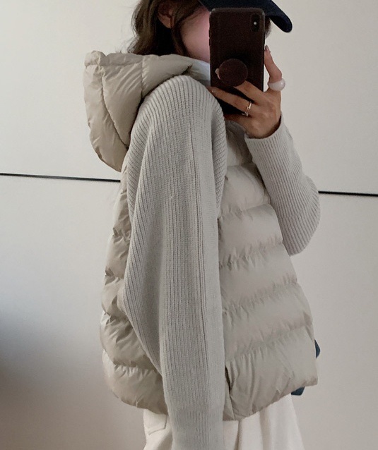 ジップアップフードレイヤード風ルーズキルティングダウンジャケット | 詳細画像2