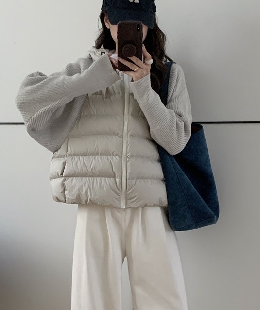 ジップアップフードレイヤード風ルーズキルティングダウンジャケット | 詳細画像3