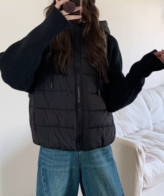 ジップアップフードレイヤード風ルーズキルティングダウンジャケット | 詳細画像4