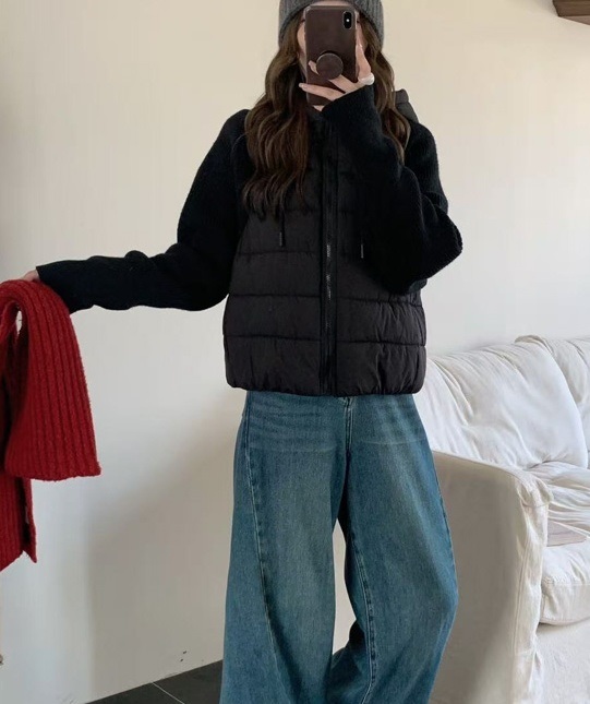 ジップアップフードレイヤード風ルーズキルティングダウンジャケット | 詳細画像5