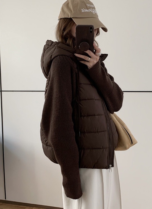 ジップアップフードレイヤード風ルーズキルティングダウンジャケット | 詳細画像8