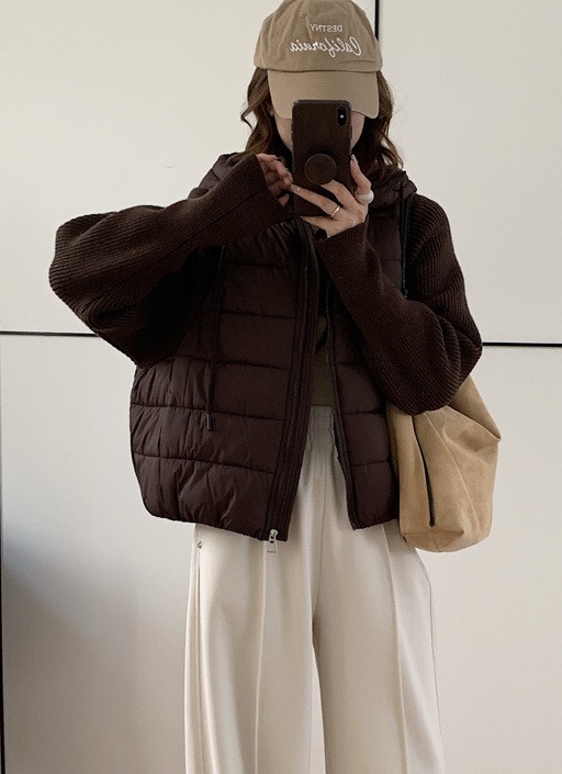 ジップアップフードレイヤード風ルーズキルティングダウンジャケット | 詳細画像9