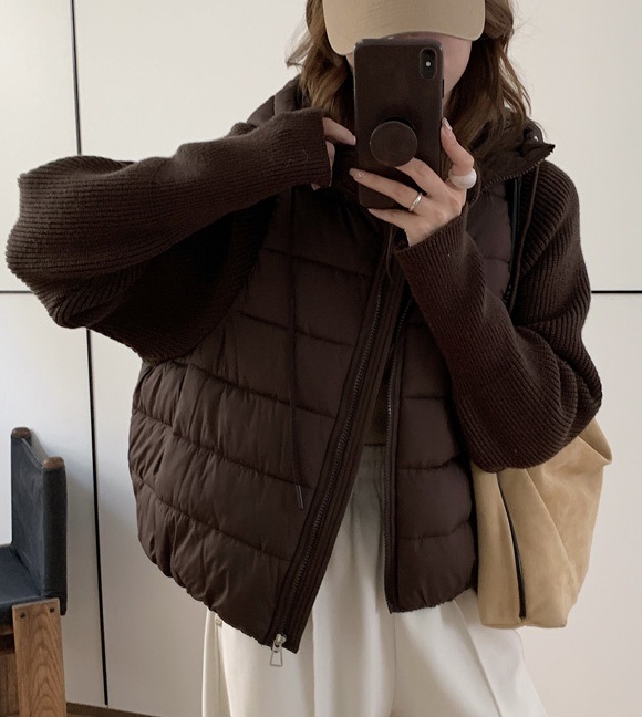 ジップアップフードレイヤード風ルーズキルティングダウンジャケット | 詳細画像10