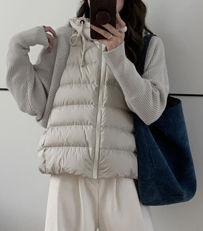 ジップアップフードレイヤード風ルーズキルティングダウンジャケット | 詳細画像11