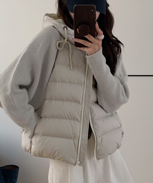 ジップアップフードレイヤード風ルーズキルティングダウンジャケット | 詳細画像12