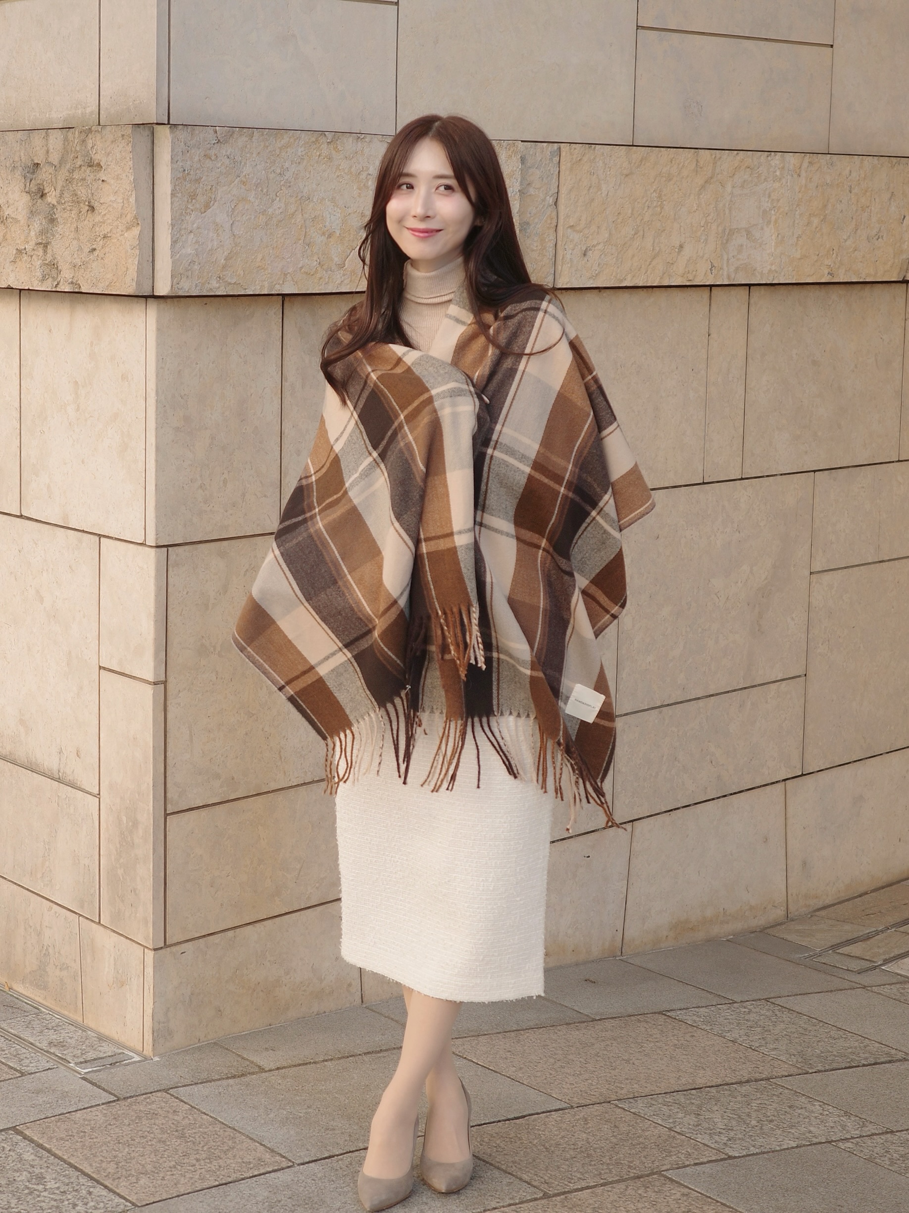 ベージュ チェック柄 マフラー182×30cm ベージュ チェック柄 マフラー182×30cm ベージュ チェック柄 マフラー