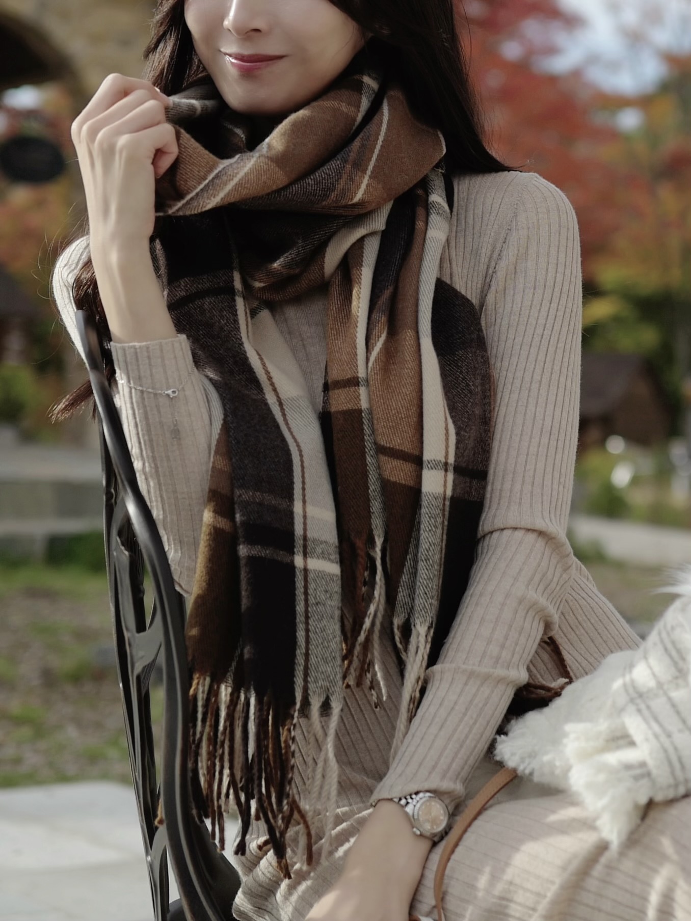 チェック柄ウールタッチマフラー | レディースファッション通販 - DHOLIC