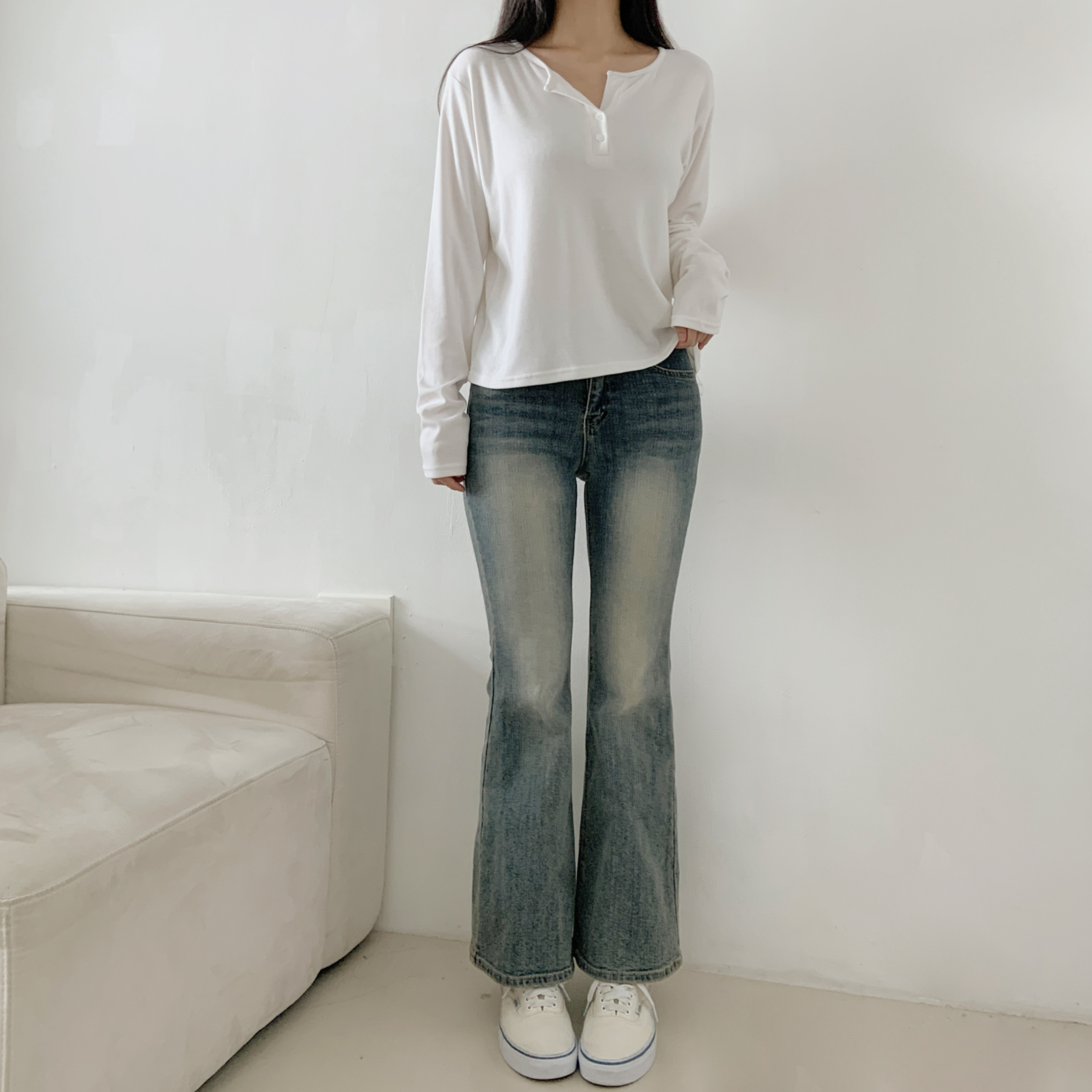 起毛裏地ボタンラウンドネックルーズ長袖Tシャツ | 詳細画像5