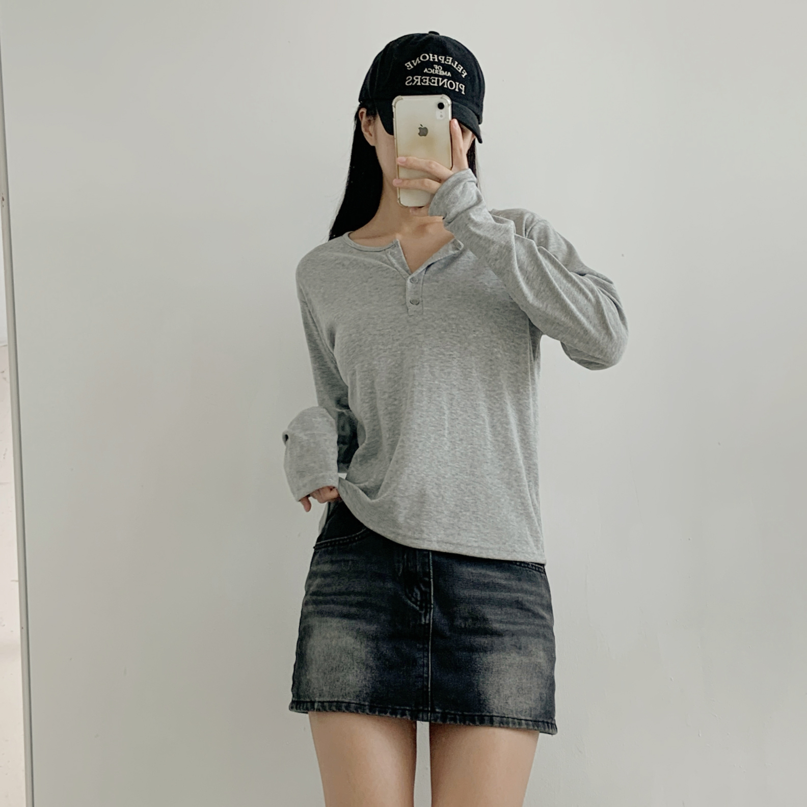 起毛裏地ボタンラウンドネックルーズ長袖Tシャツ | 詳細画像9