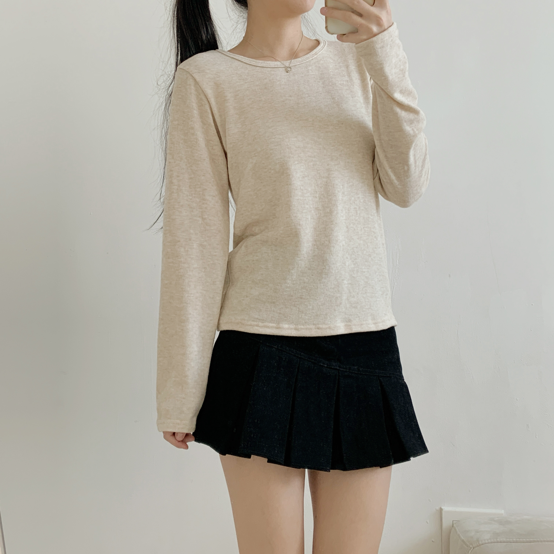 ソフトウール混アンゴラ混ラウンドネックスリム長袖Tシャツ | 詳細画像13