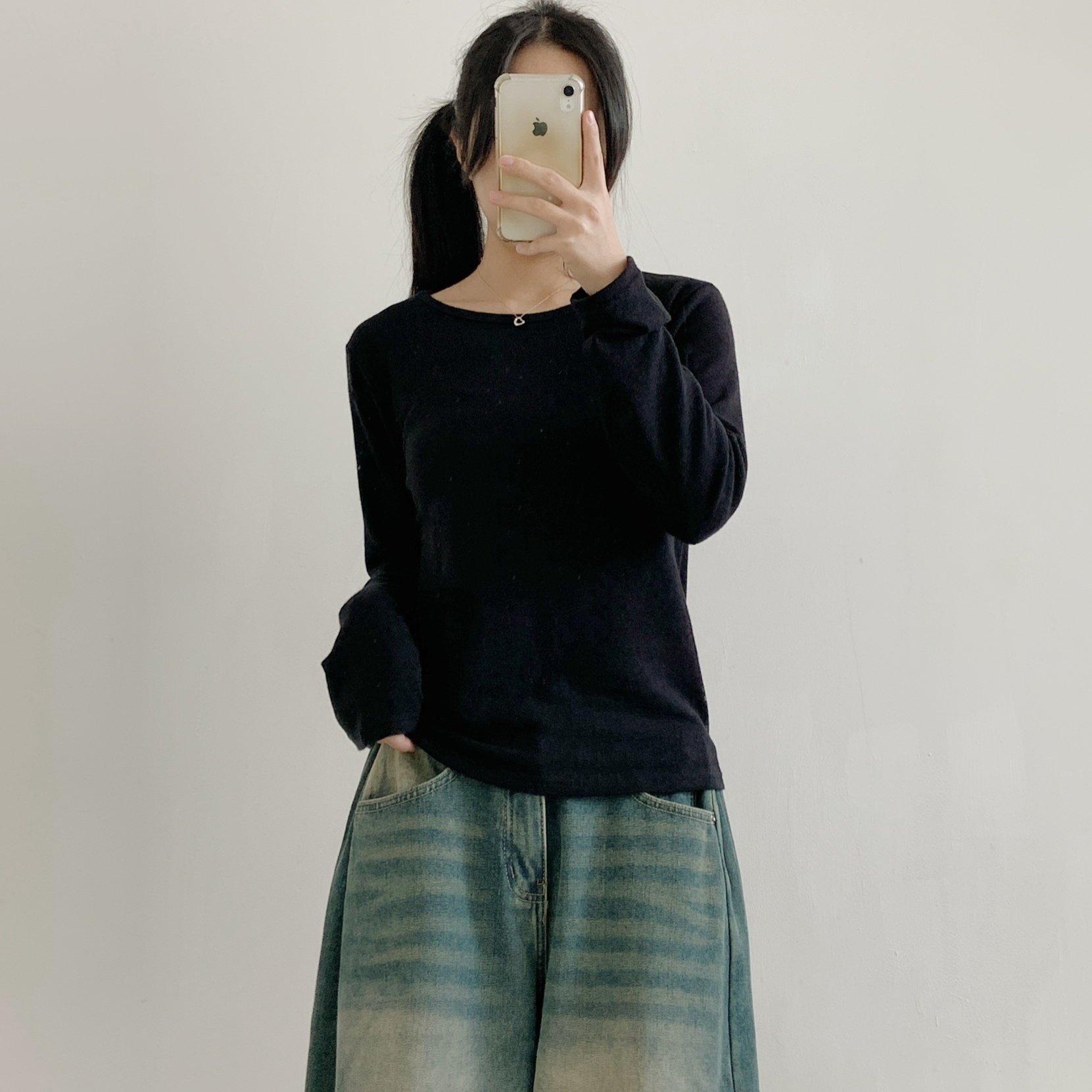 ソフトウール混アンゴラ混ラウンドネックスリム長袖Tシャツ | 詳細画像15