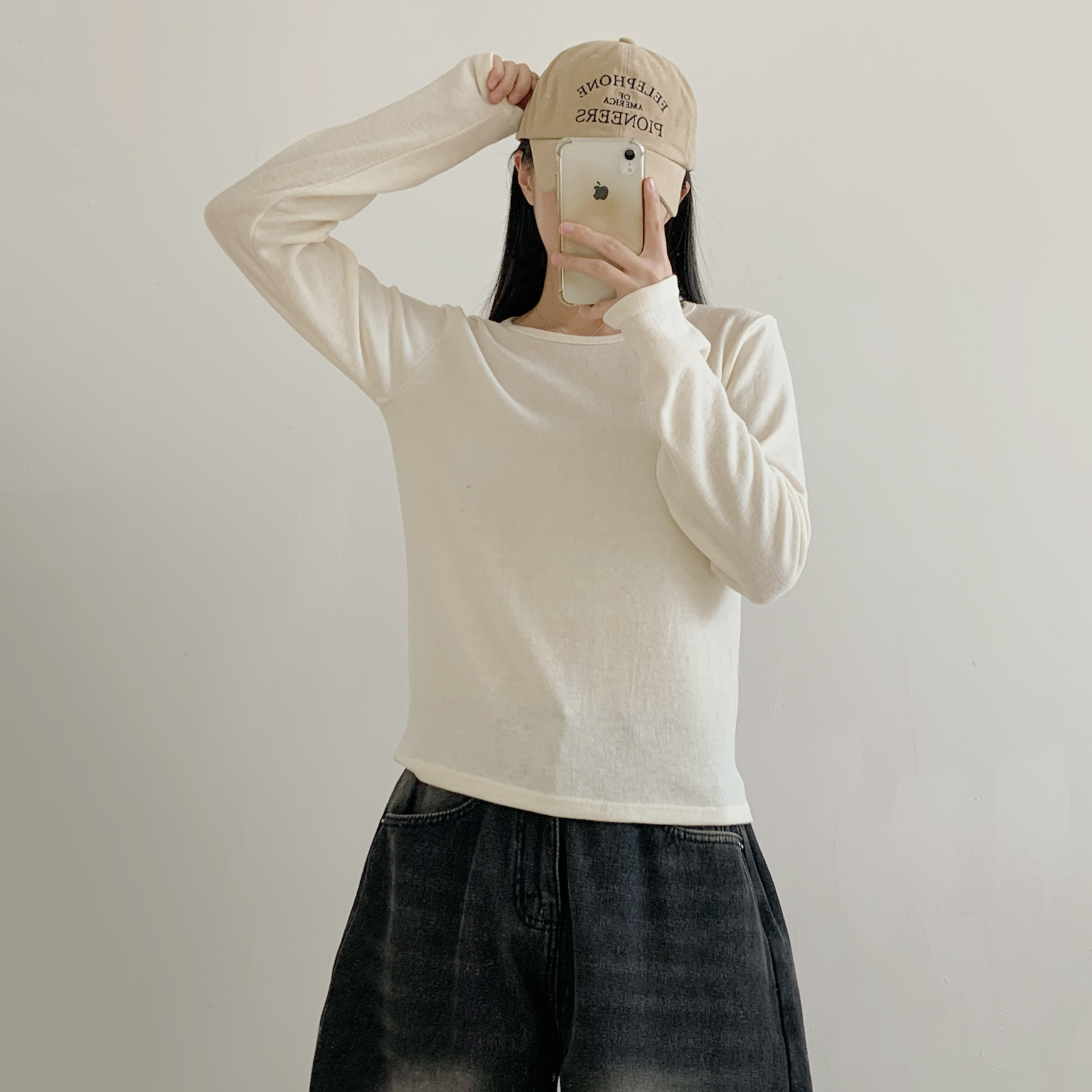 ソフトウール混アンゴラ混ラウンドネックスリム長袖Tシャツ | 詳細画像6