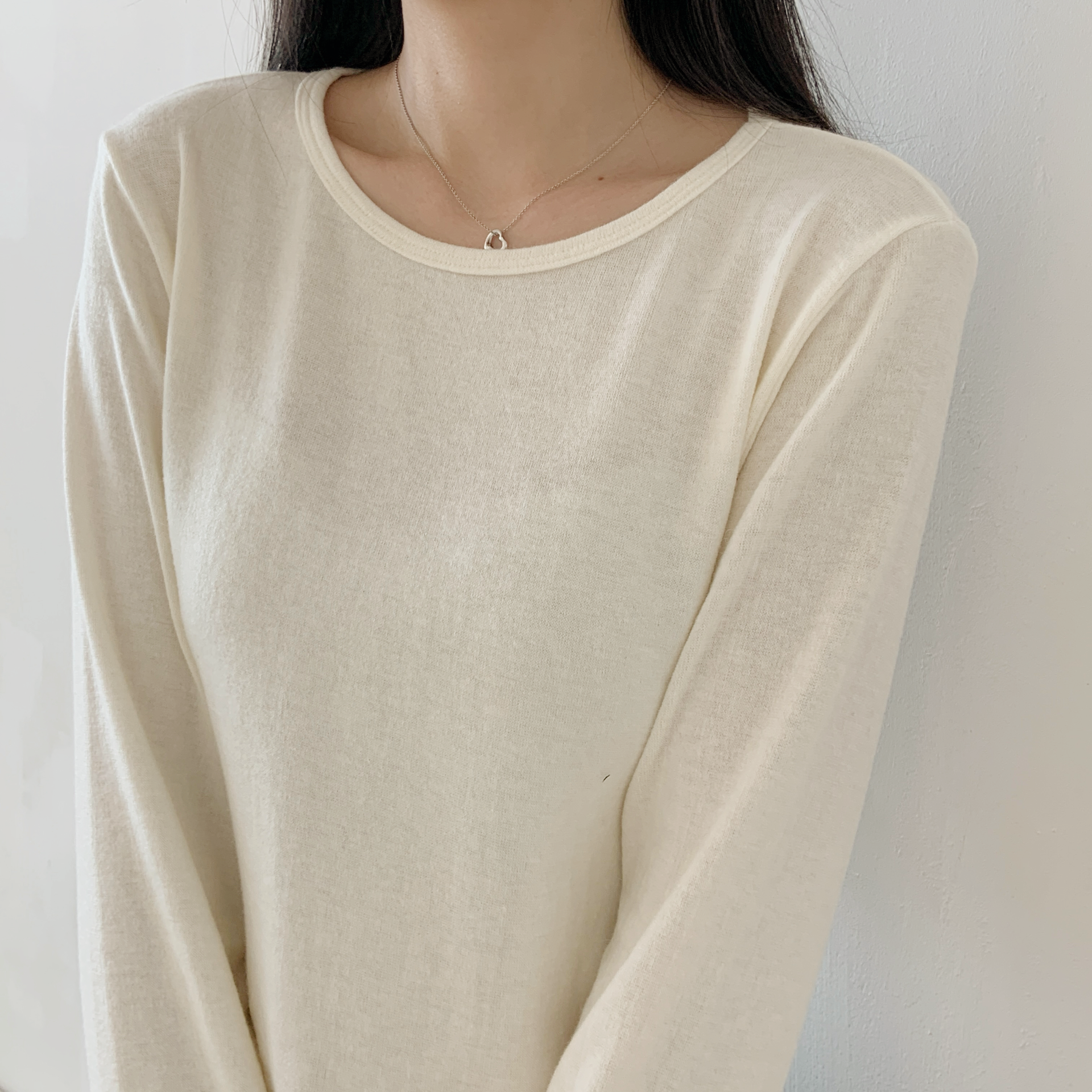 ソフトウール混アンゴラ混ラウンドネックスリム長袖Tシャツ | 詳細画像3