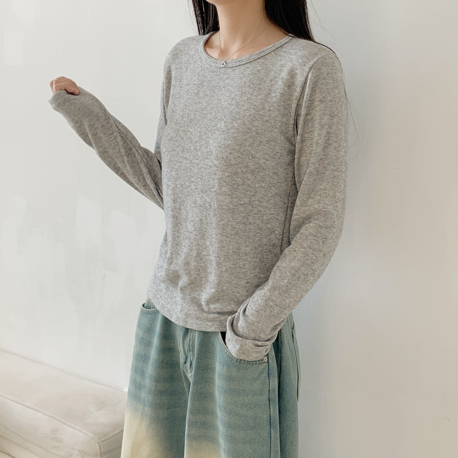 ソフトウール混アンゴラ混ラウンドネックスリム長袖Tシャツ | 詳細画像7