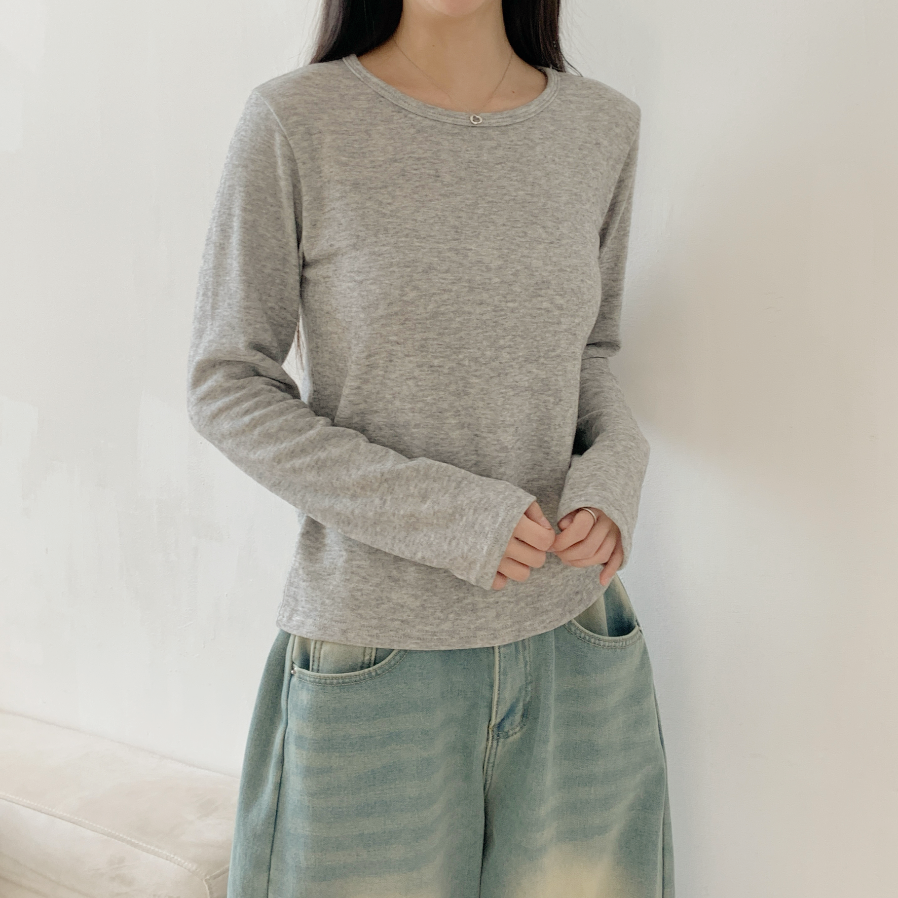 ソフトウール混アンゴラ混ラウンドネックスリム長袖Tシャツ | 詳細画像8