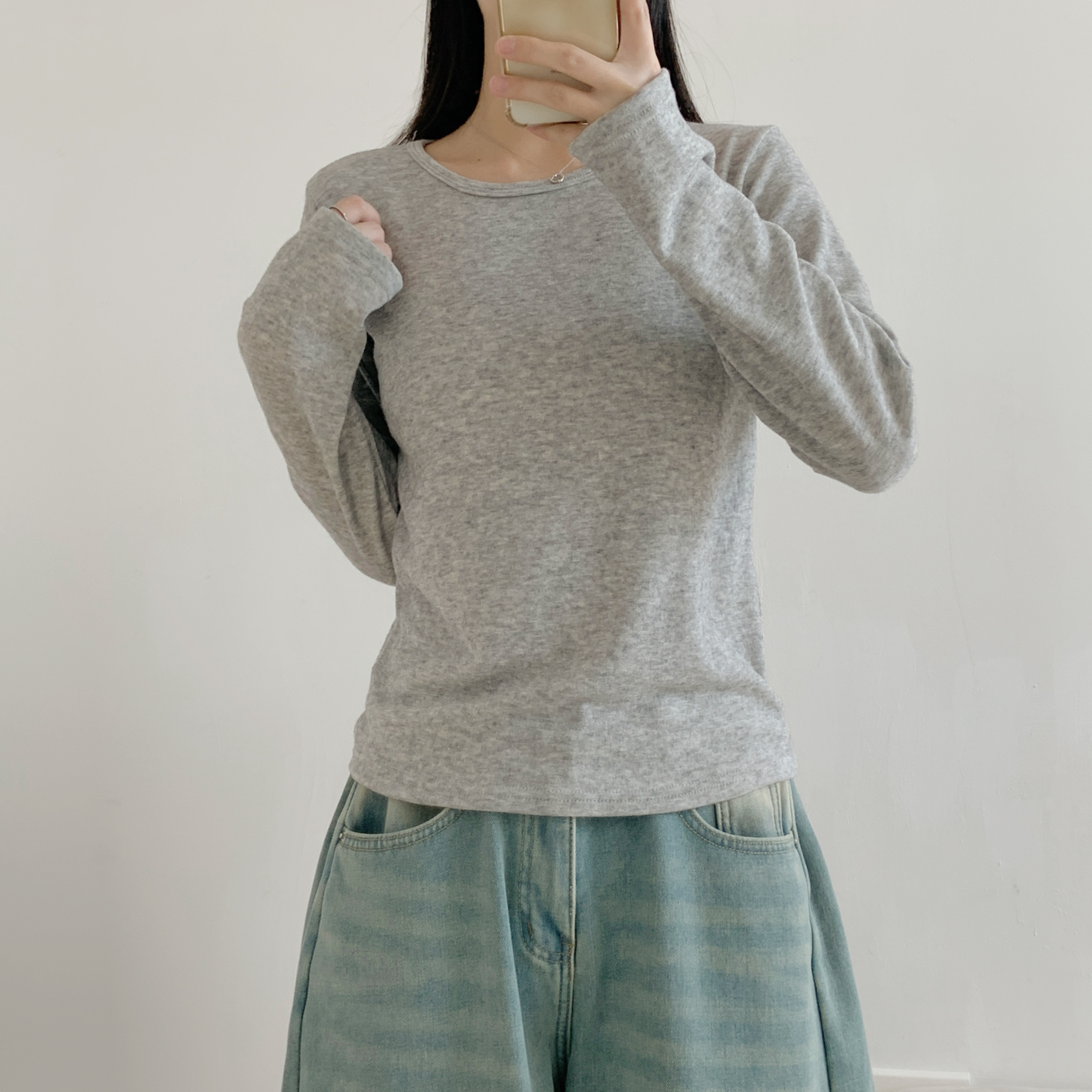 ソフトウール混アンゴラ混ラウンドネックスリム長袖Tシャツ | 詳細画像9