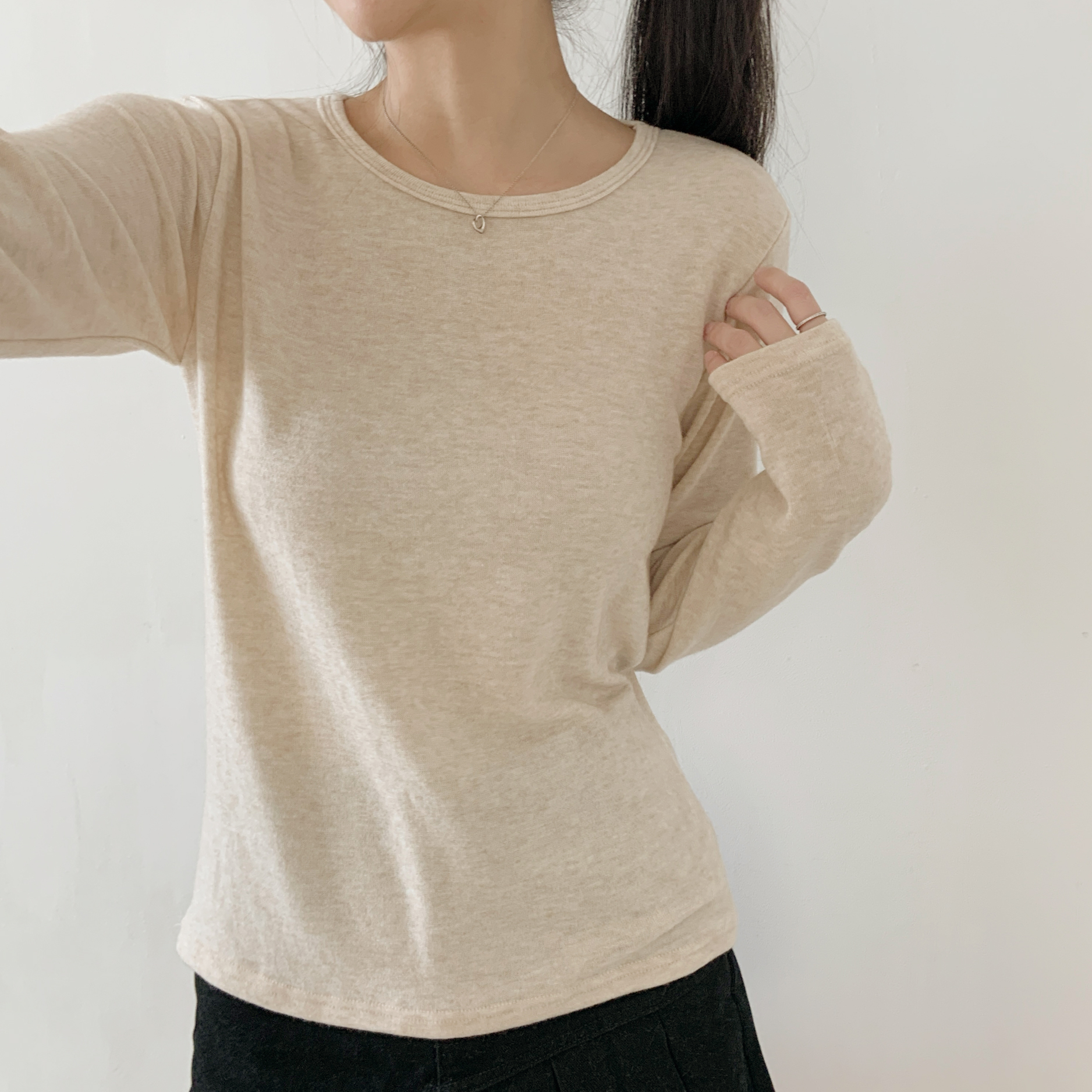 ソフトウール混アンゴラ混ラウンドネックスリム長袖Tシャツ | 詳細画像12