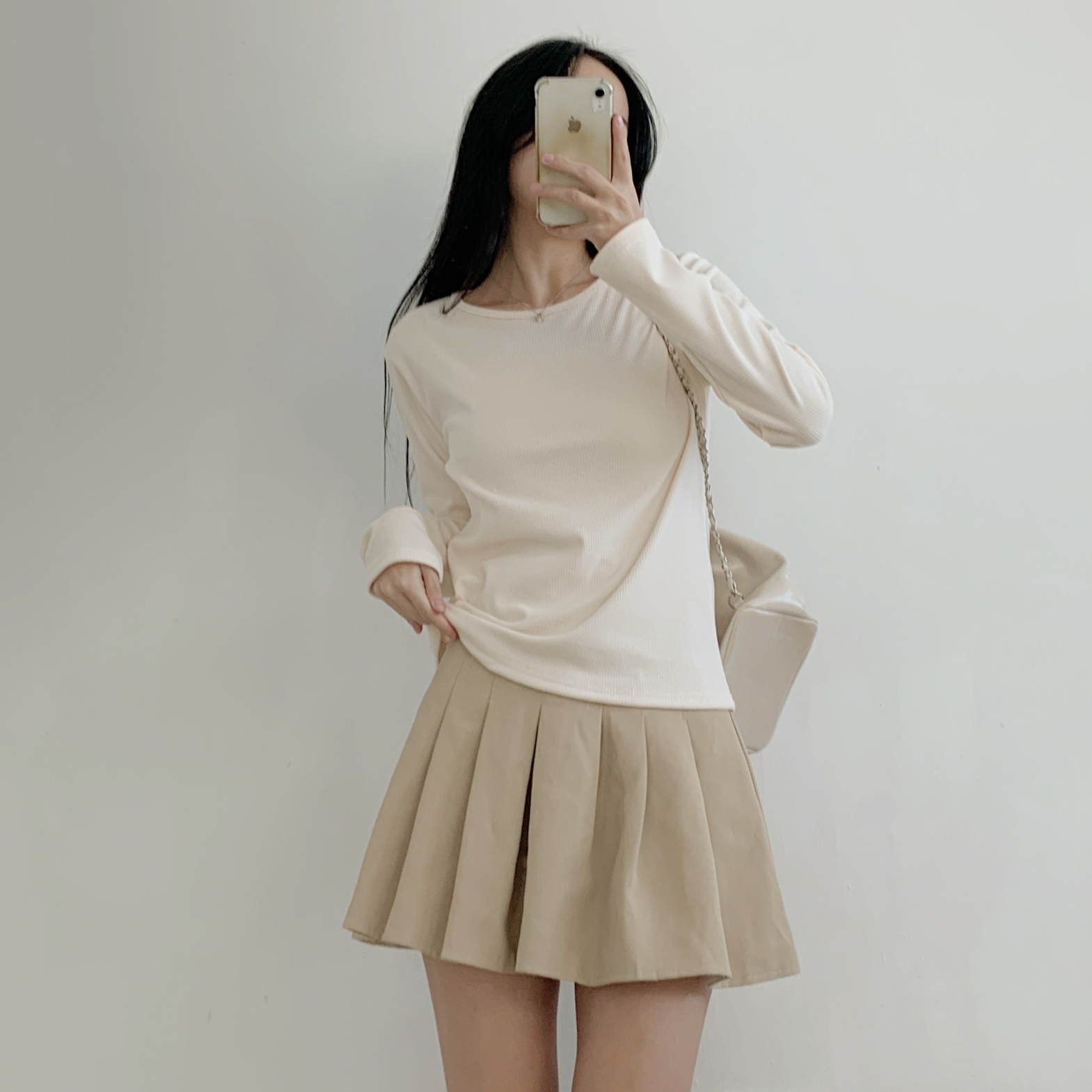 リブラウンドネックシンプルベーシック長袖カラーTシャツ | 詳細画像8