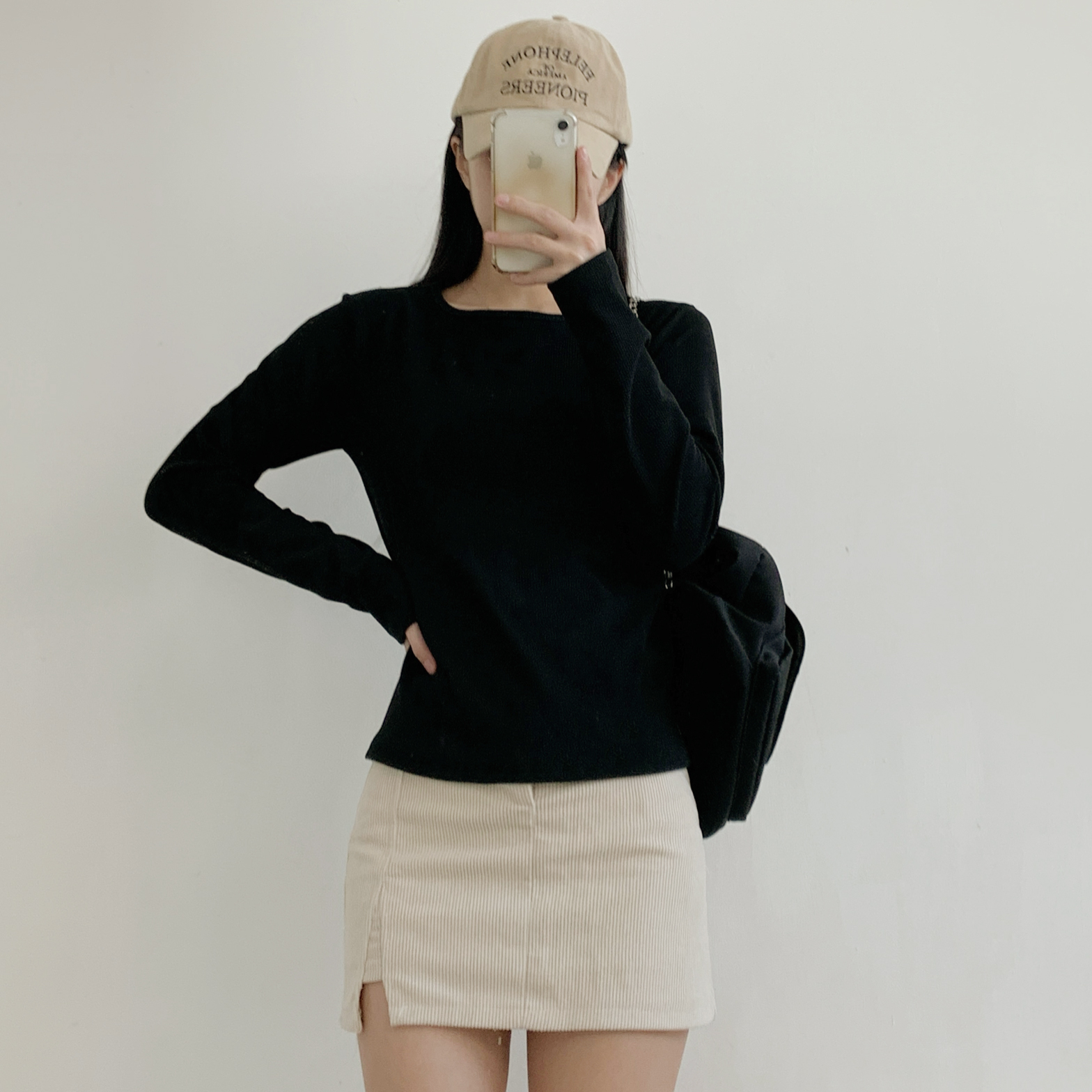 リブラウンドネックシンプルベーシック長袖カラーTシャツ | 詳細画像16