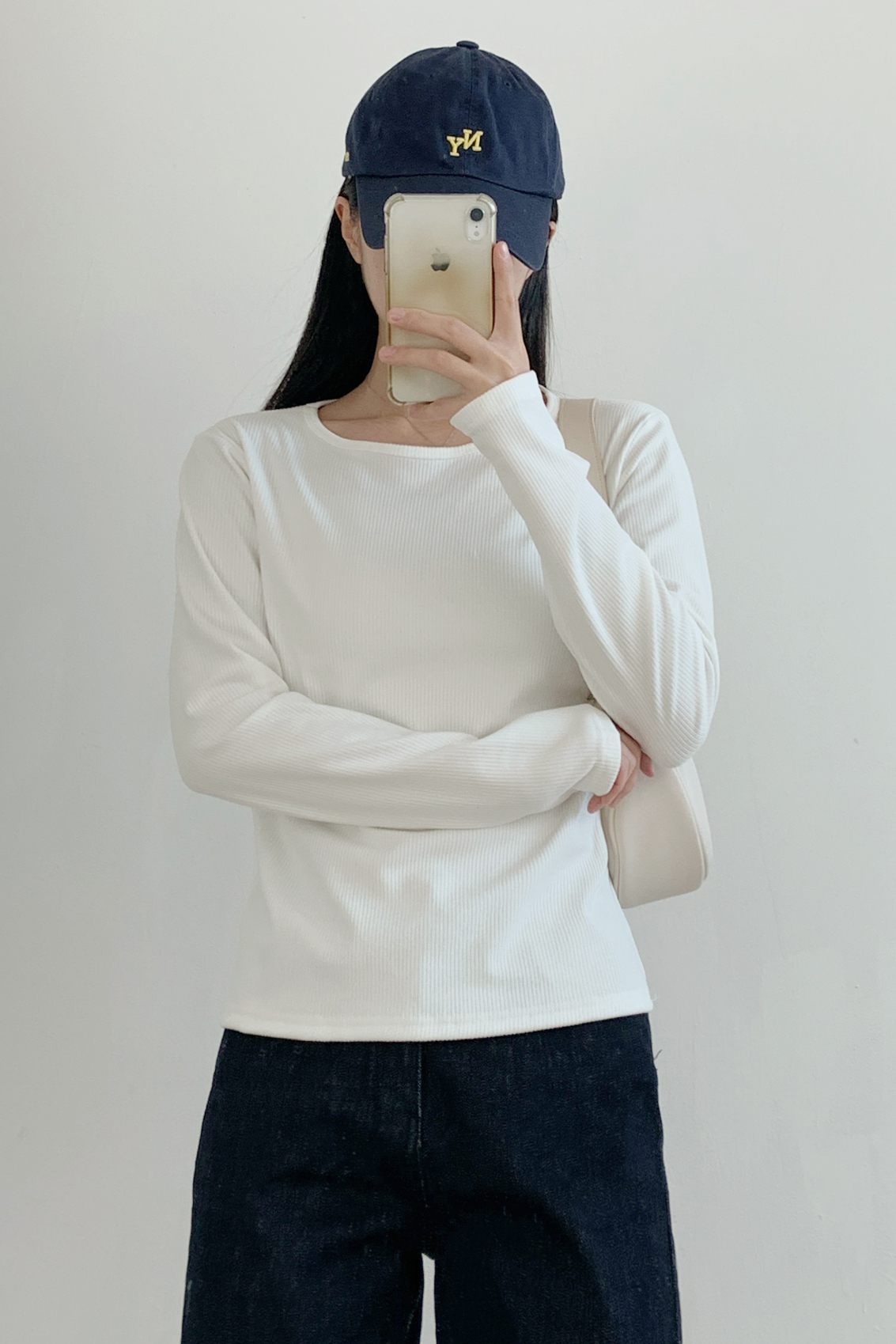 リブラウンドネックシンプルベーシック長袖カラーTシャツ | 詳細画像6