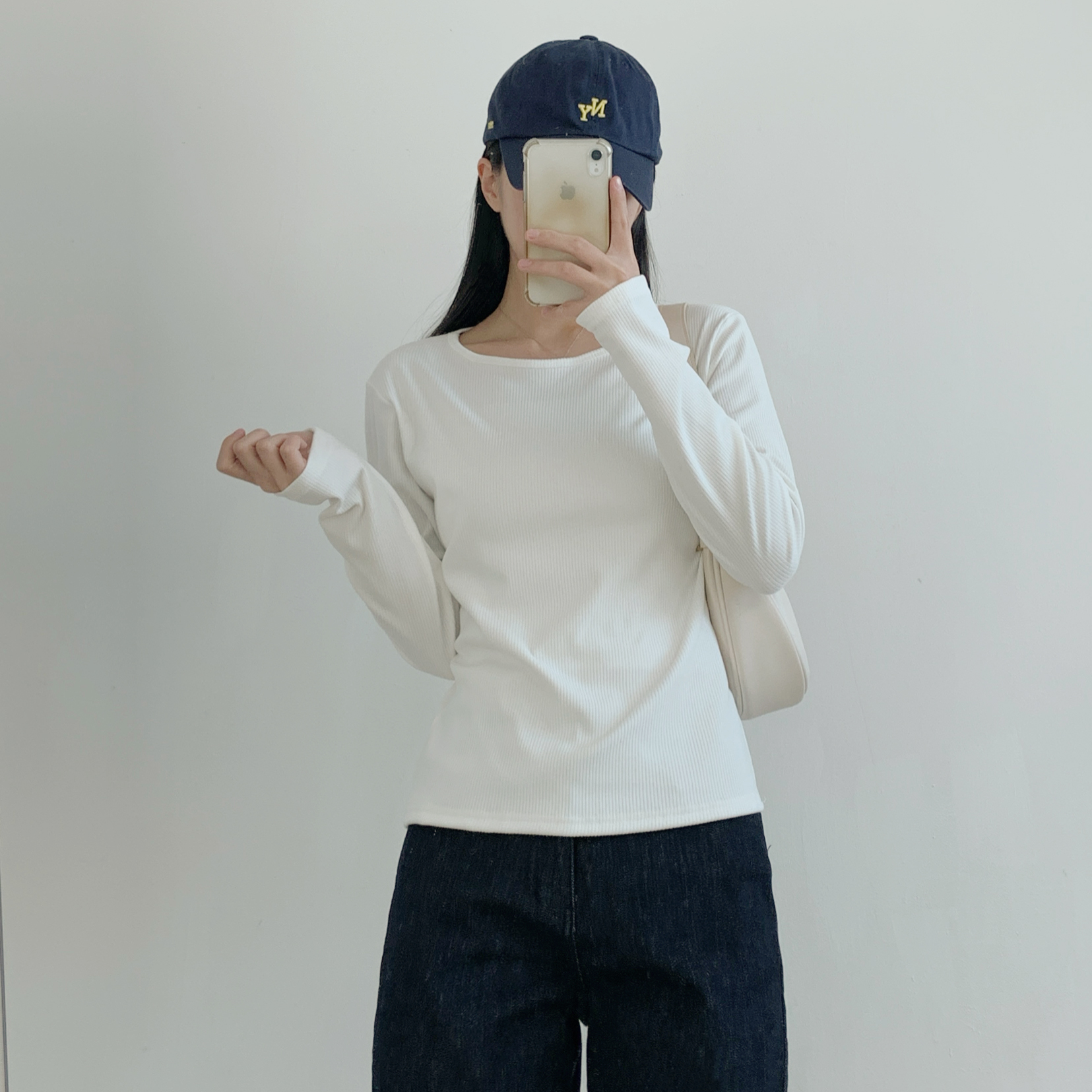 リブラウンドネックシンプルベーシック長袖カラーTシャツ | 詳細画像7