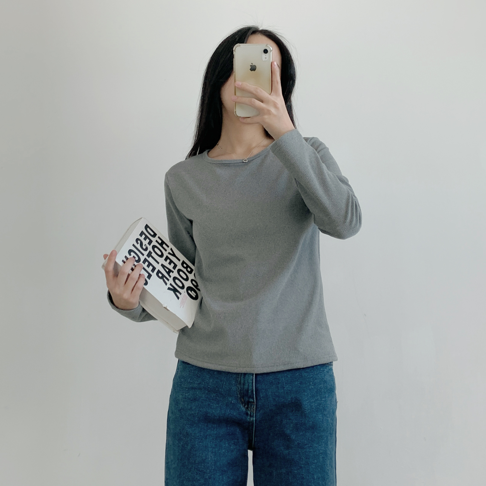 リブラウンドネックシンプルベーシック長袖カラーTシャツ | 詳細画像15