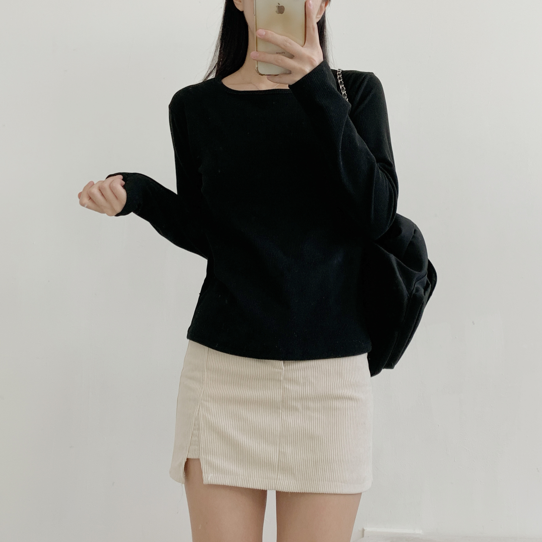 リブラウンドネックシンプルベーシック長袖カラーTシャツ | 詳細画像17