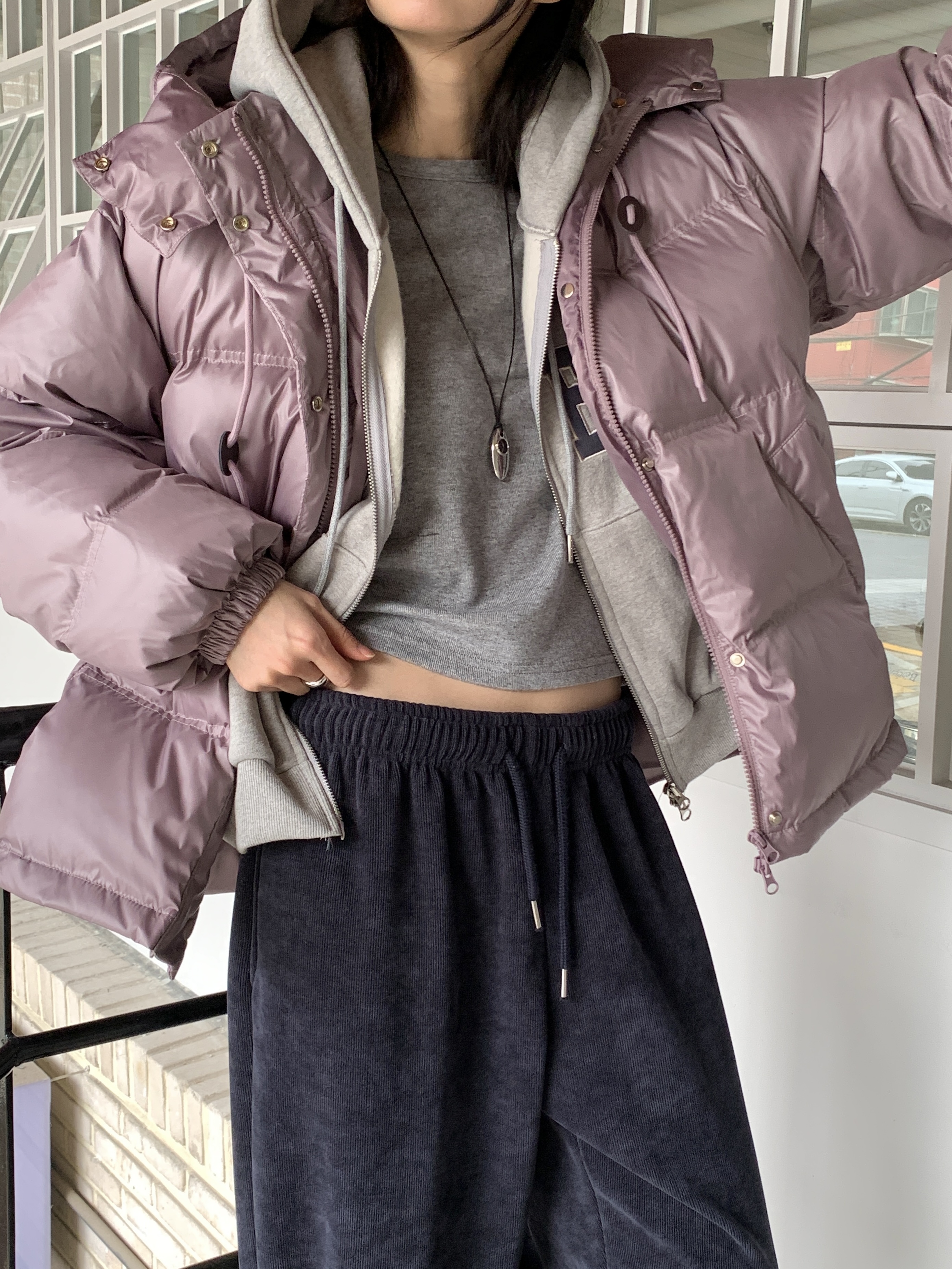 ダックダウンフードダブルジップドローコードカラーダウンジャケット | 詳細画像6