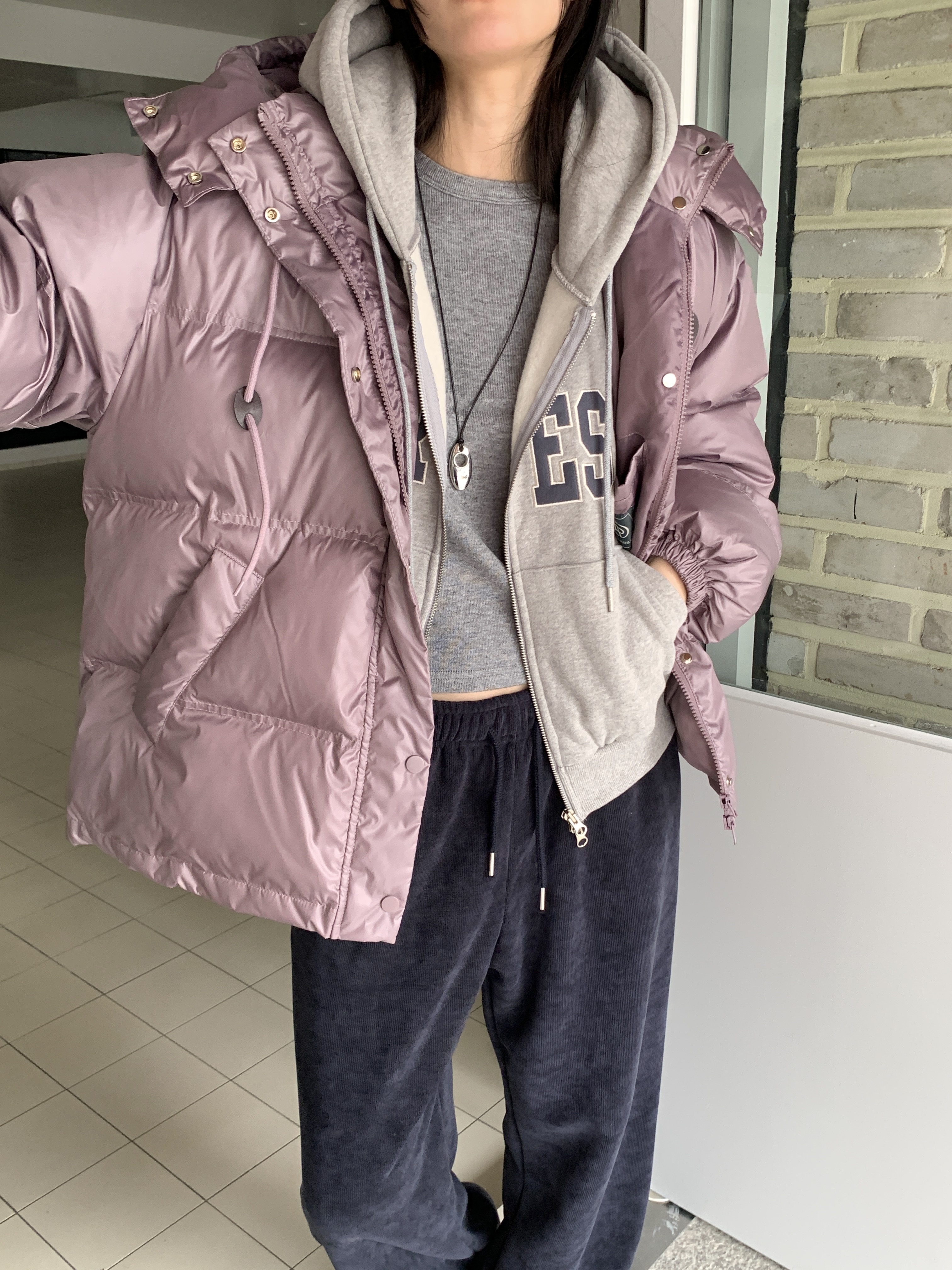 ダックダウンフードダブルジップドローコードカラーダウンジャケット | 詳細画像3