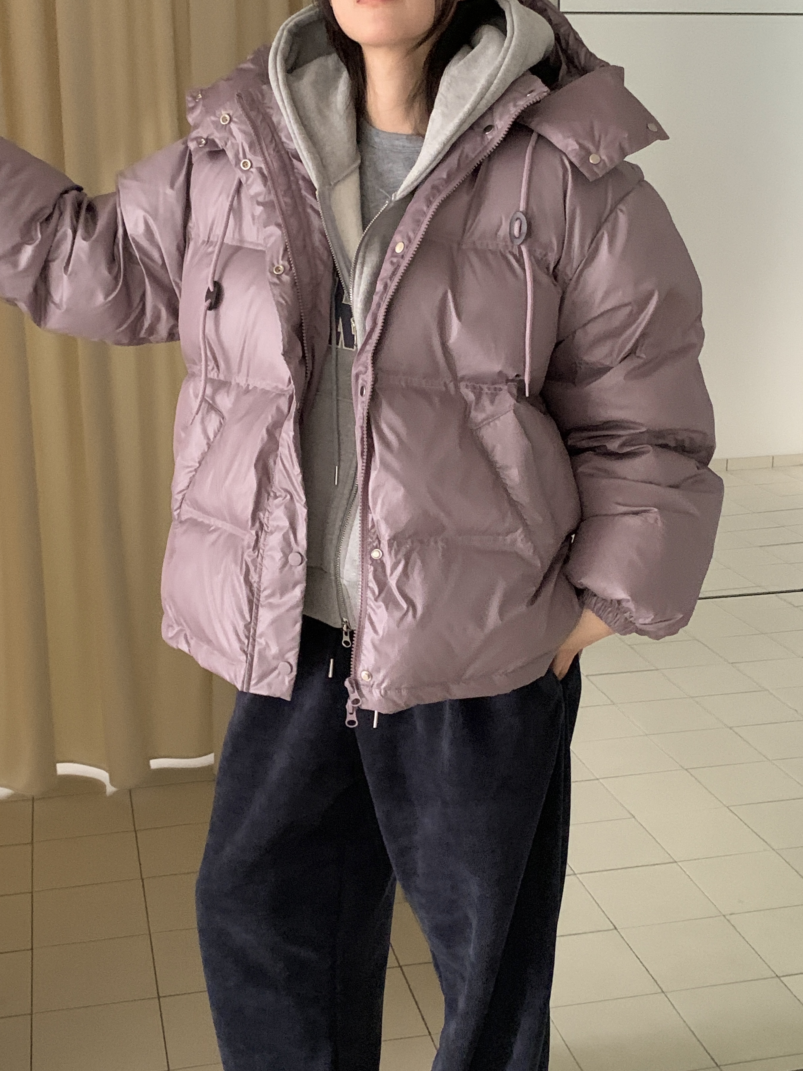 ダックダウンフードダブルジップドローコードカラーダウンジャケット | 詳細画像9