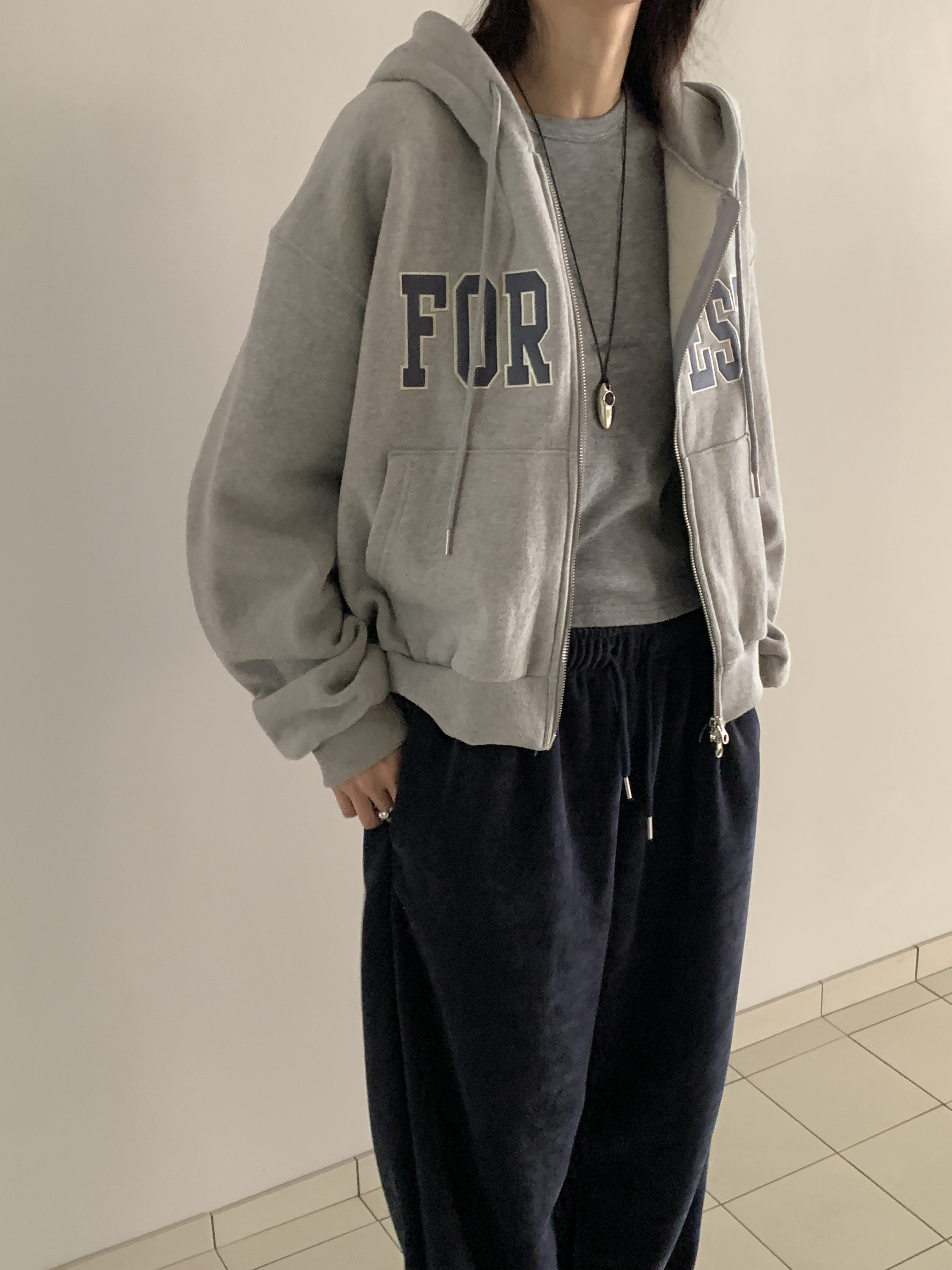 フードダブルジップルーズカラージップパーカー | 詳細画像7