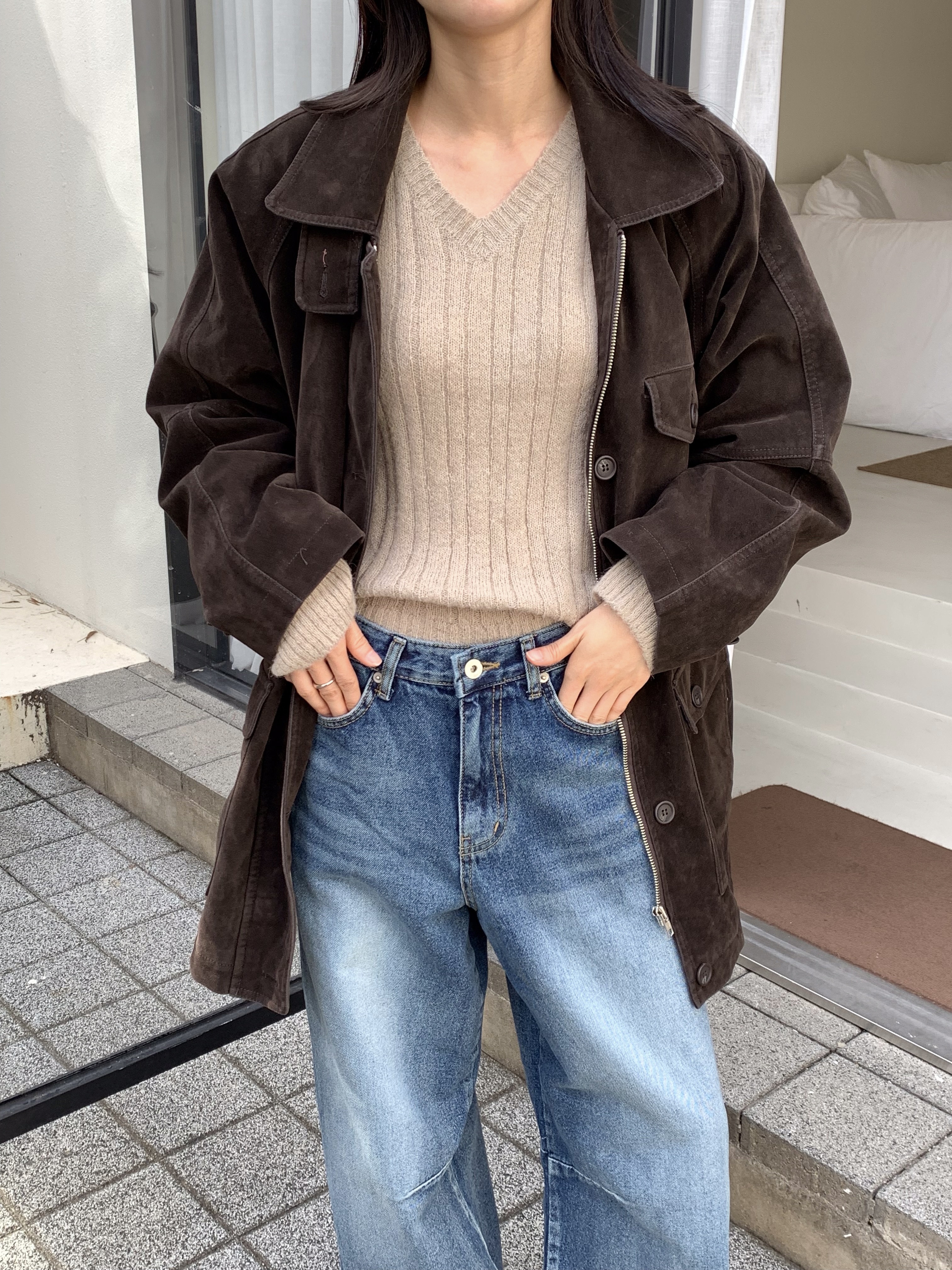 キルティングボタンジップアップカラーオーバーサイズジャケット | 詳細画像5