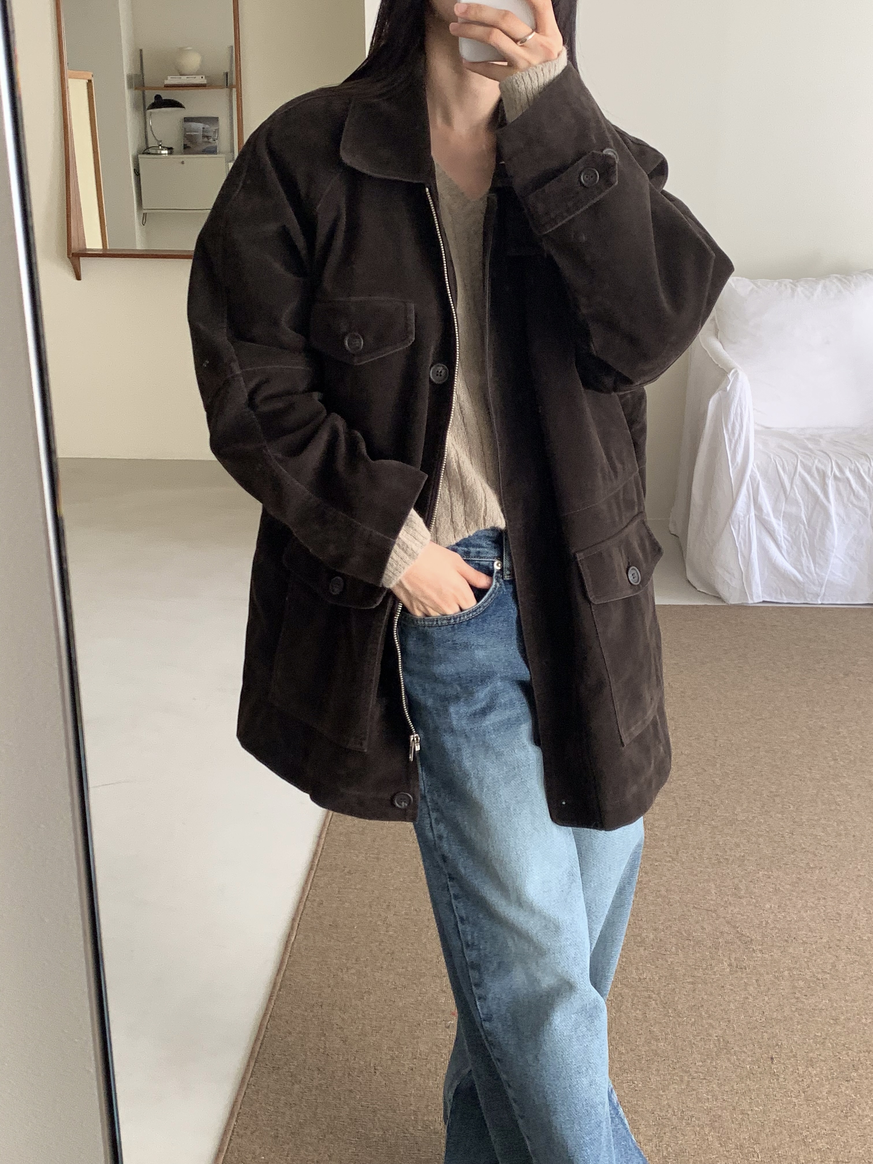 キルティングボタンジップアップカラーオーバーサイズジャケット | 詳細画像8