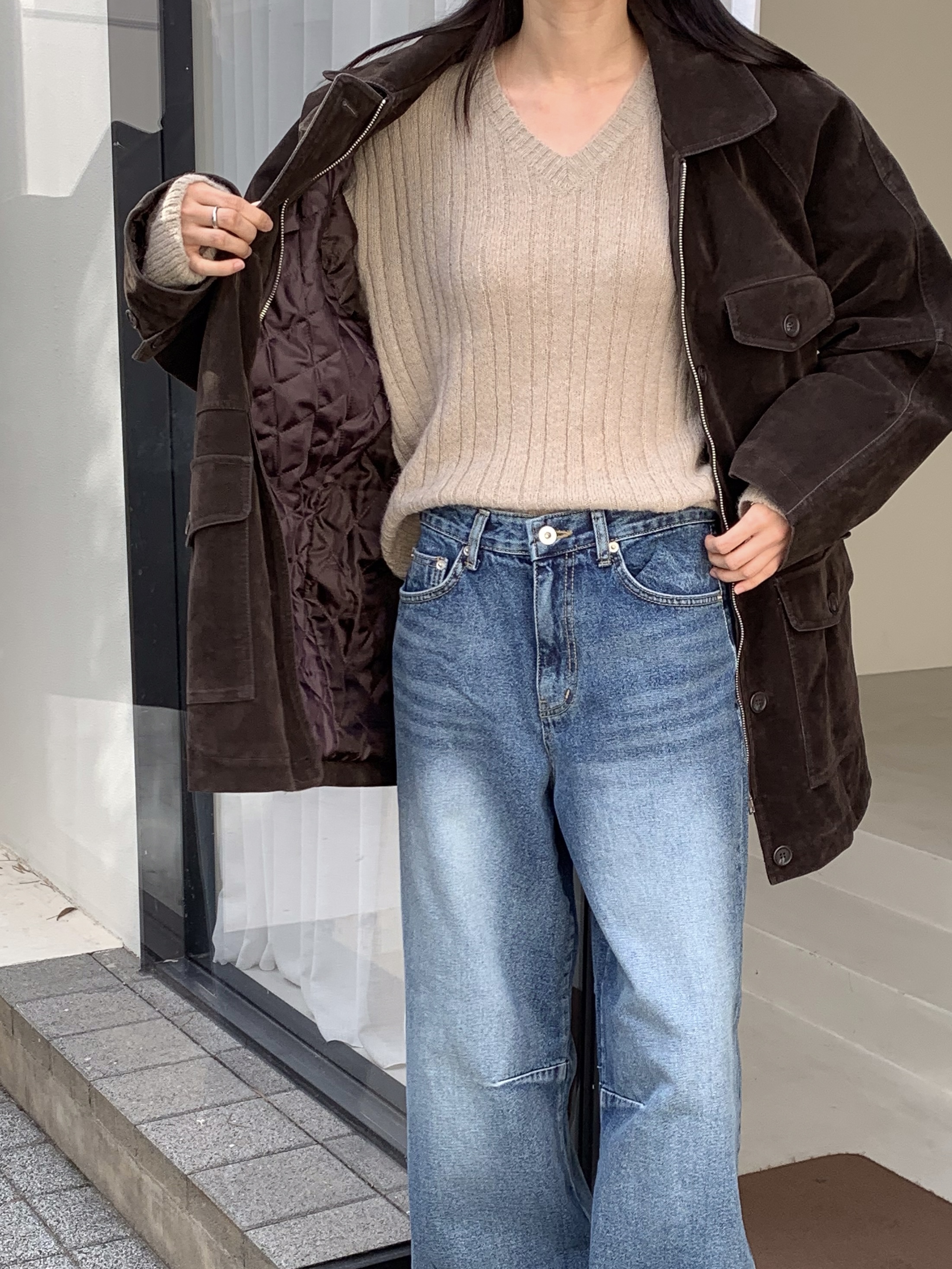 キルティングボタンジップアップカラーオーバーサイズジャケット | 詳細画像3