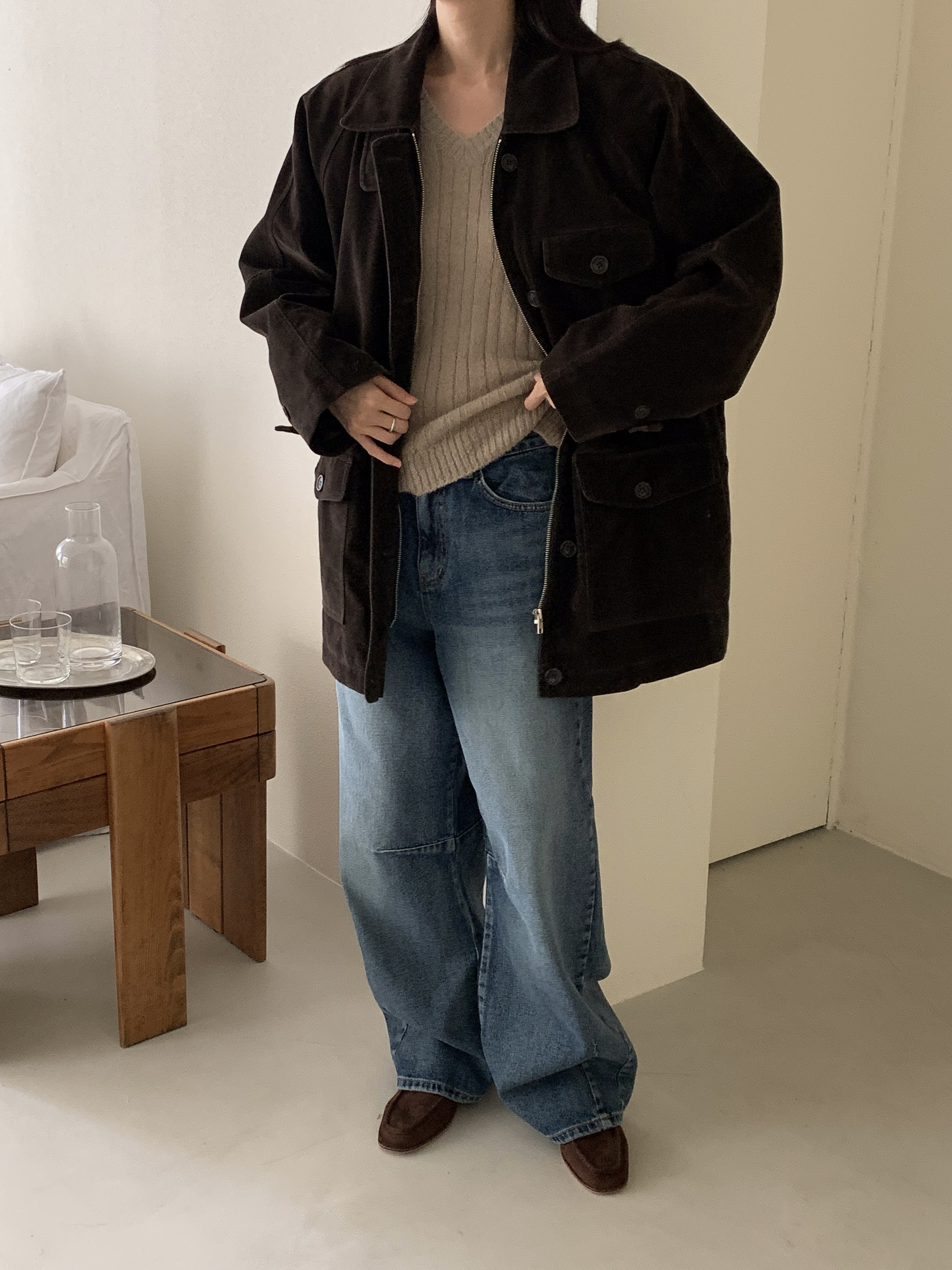 キルティングボタンジップアップカラーオーバーサイズジャケット | 詳細画像7