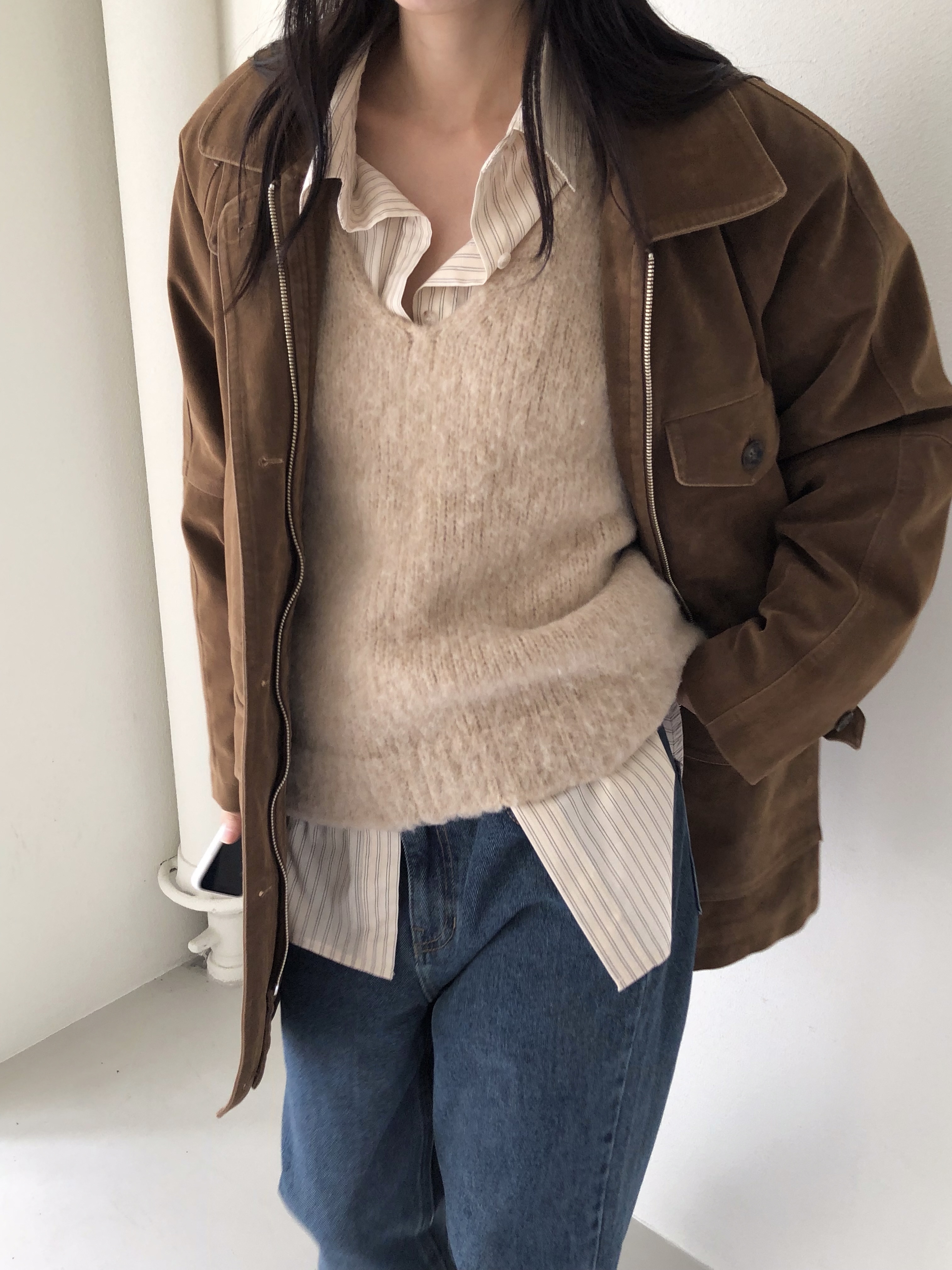 キルティングボタンジップアップカラーオーバーサイズジャケット | 詳細画像12