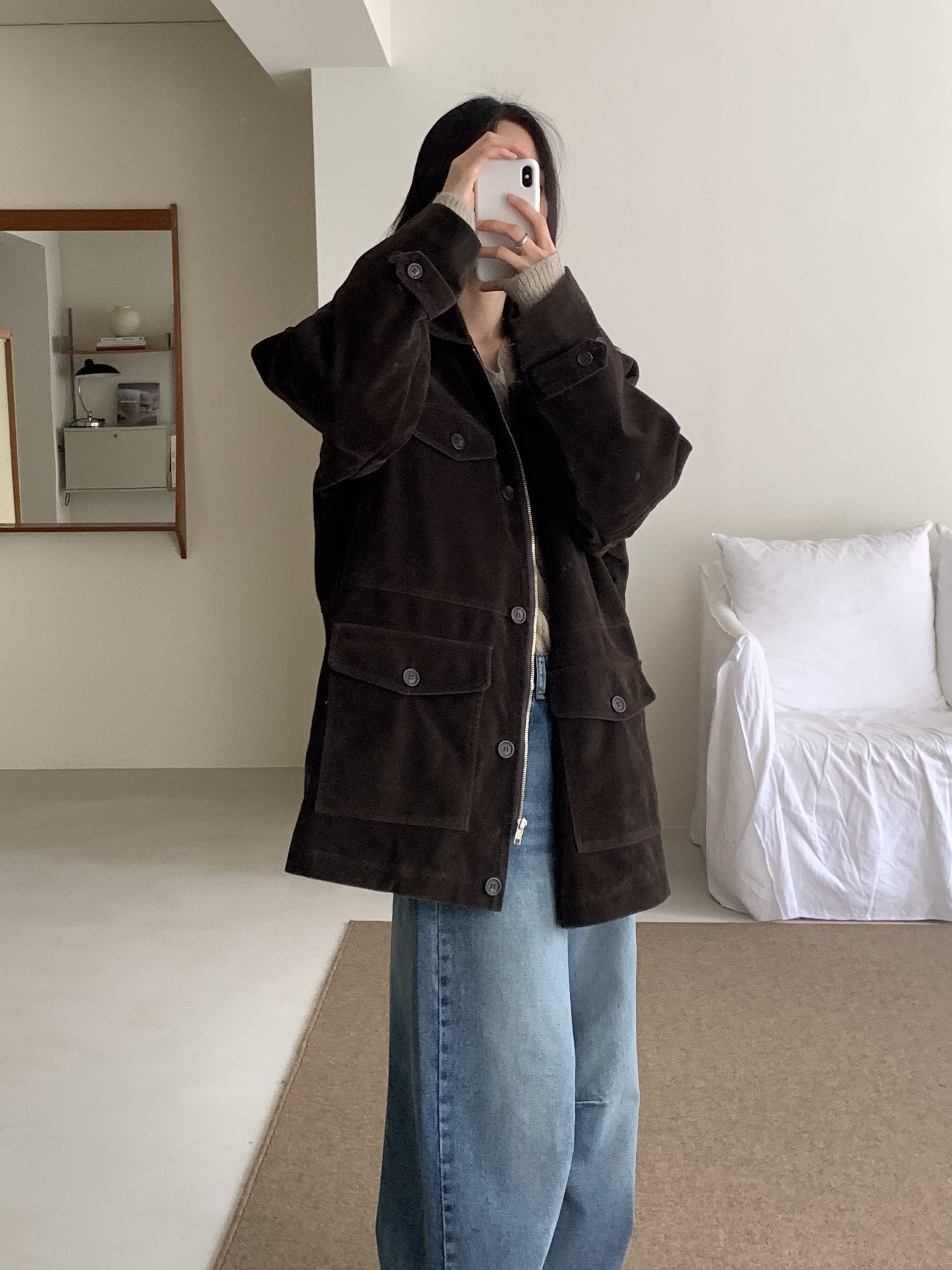 キルティングボタンジップアップカラーオーバーサイズジャケット | 詳細画像2