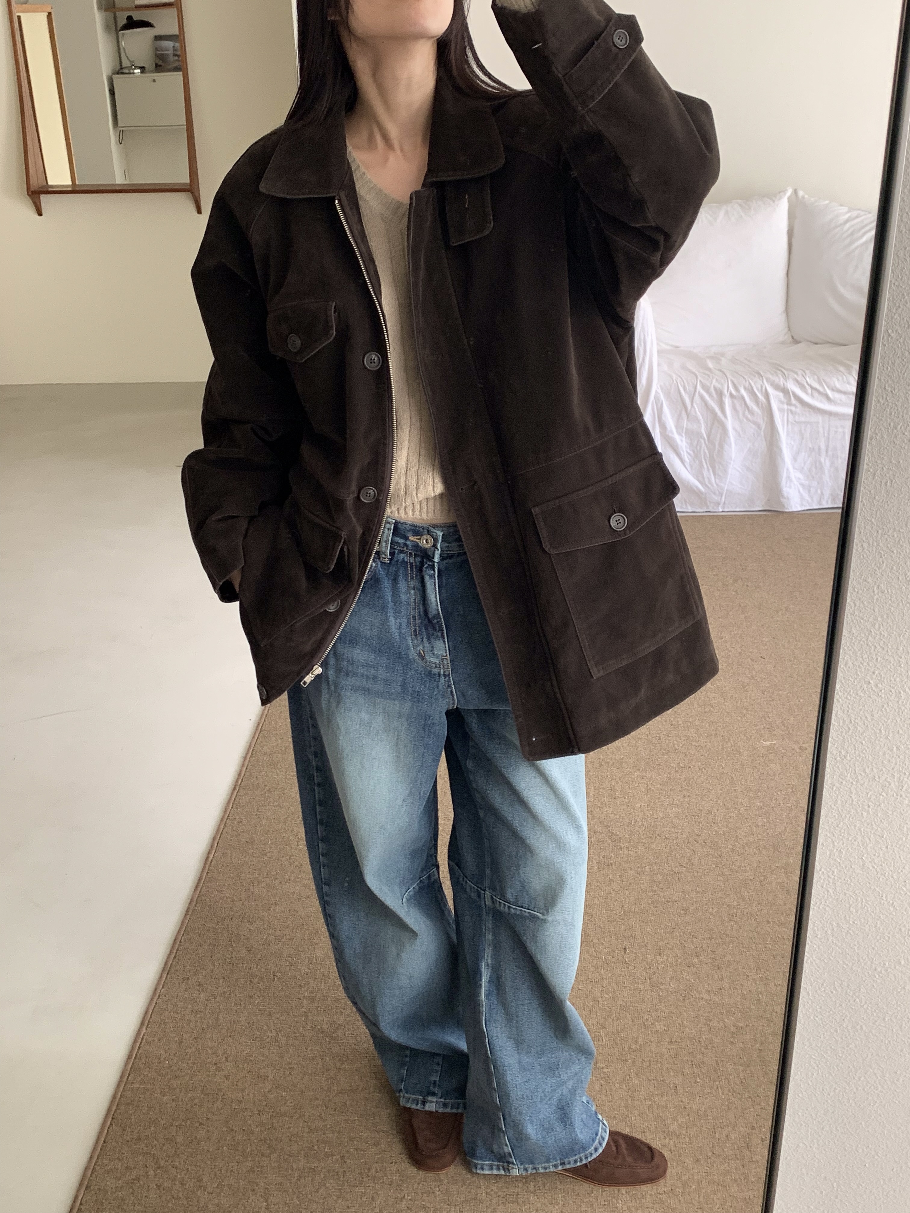 キルティングボタンジップアップカラーオーバーサイズジャケット | 詳細画像6