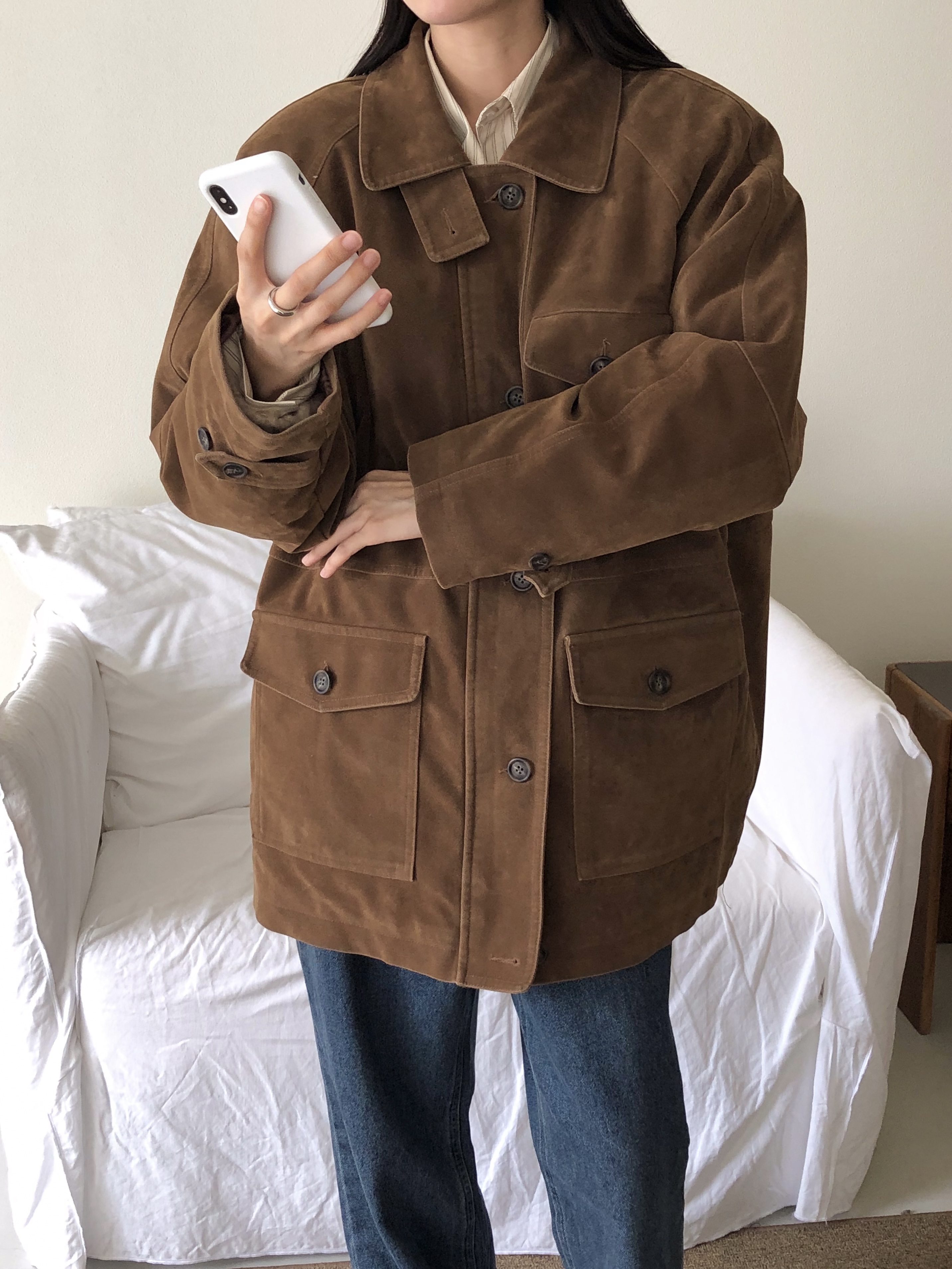 キルティングボタンジップアップカラーオーバーサイズジャケット | 詳細画像14