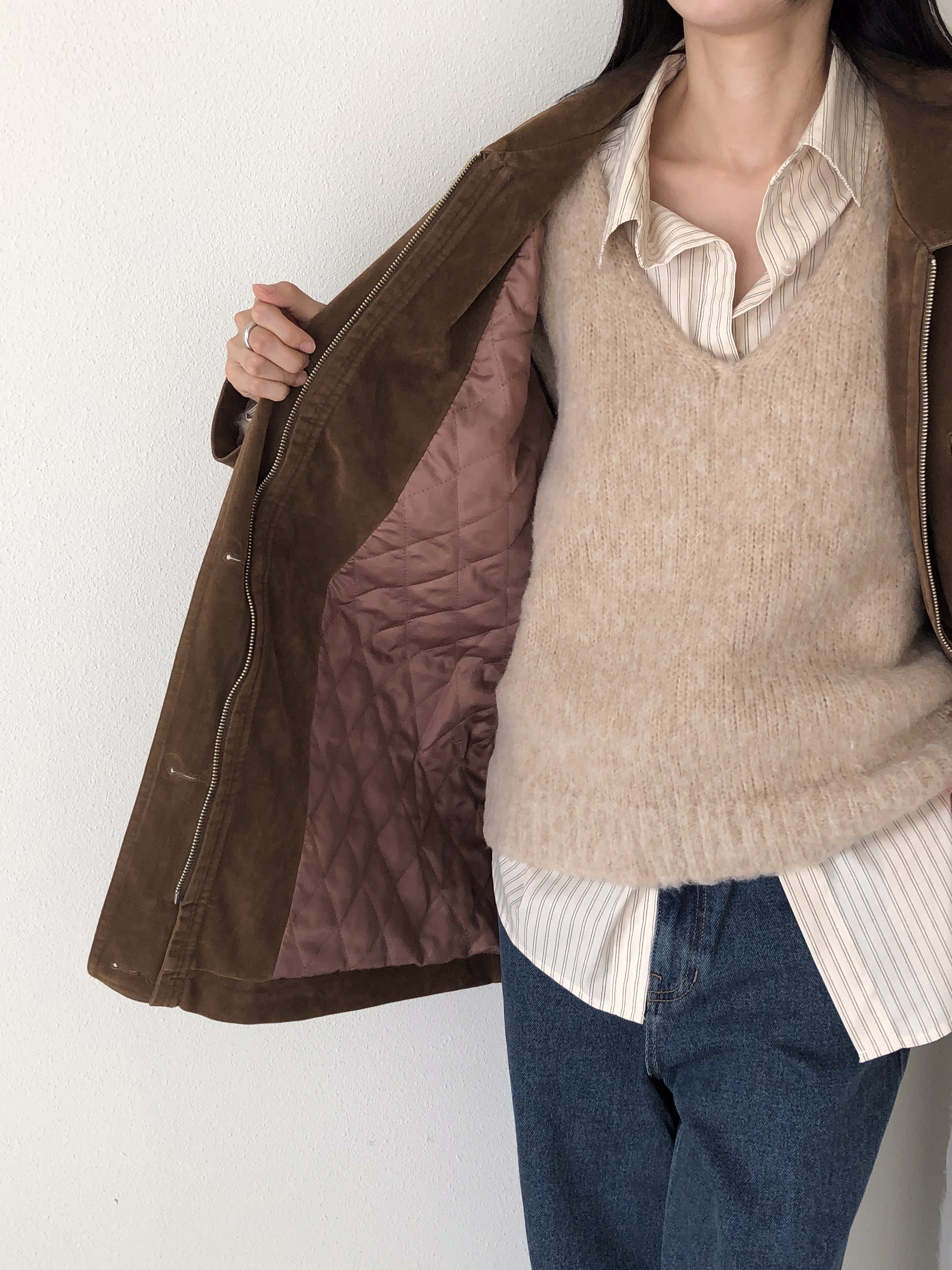 キルティングボタンジップアップカラーオーバーサイズジャケット | 詳細画像16