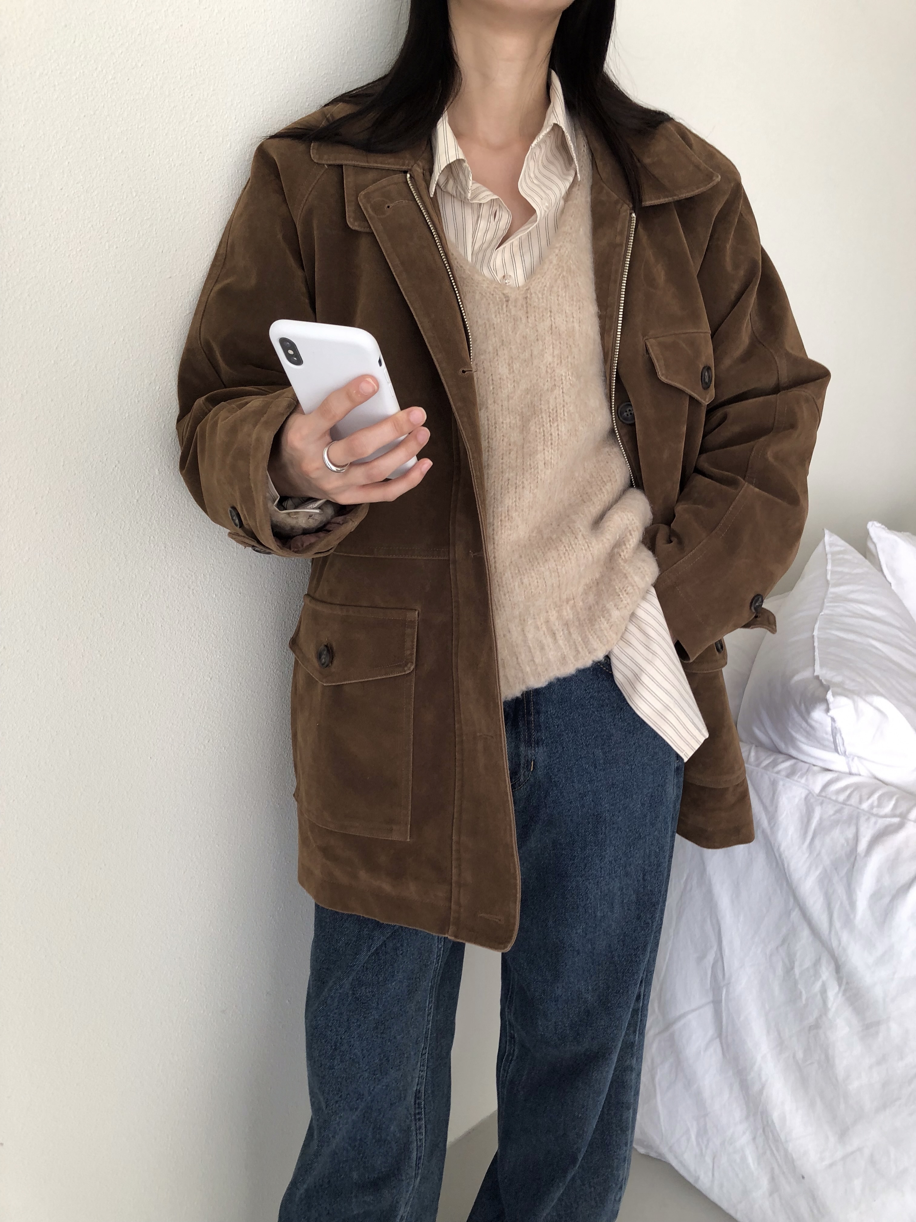 キルティングボタンジップアップカラーオーバーサイズジャケット | 詳細画像13