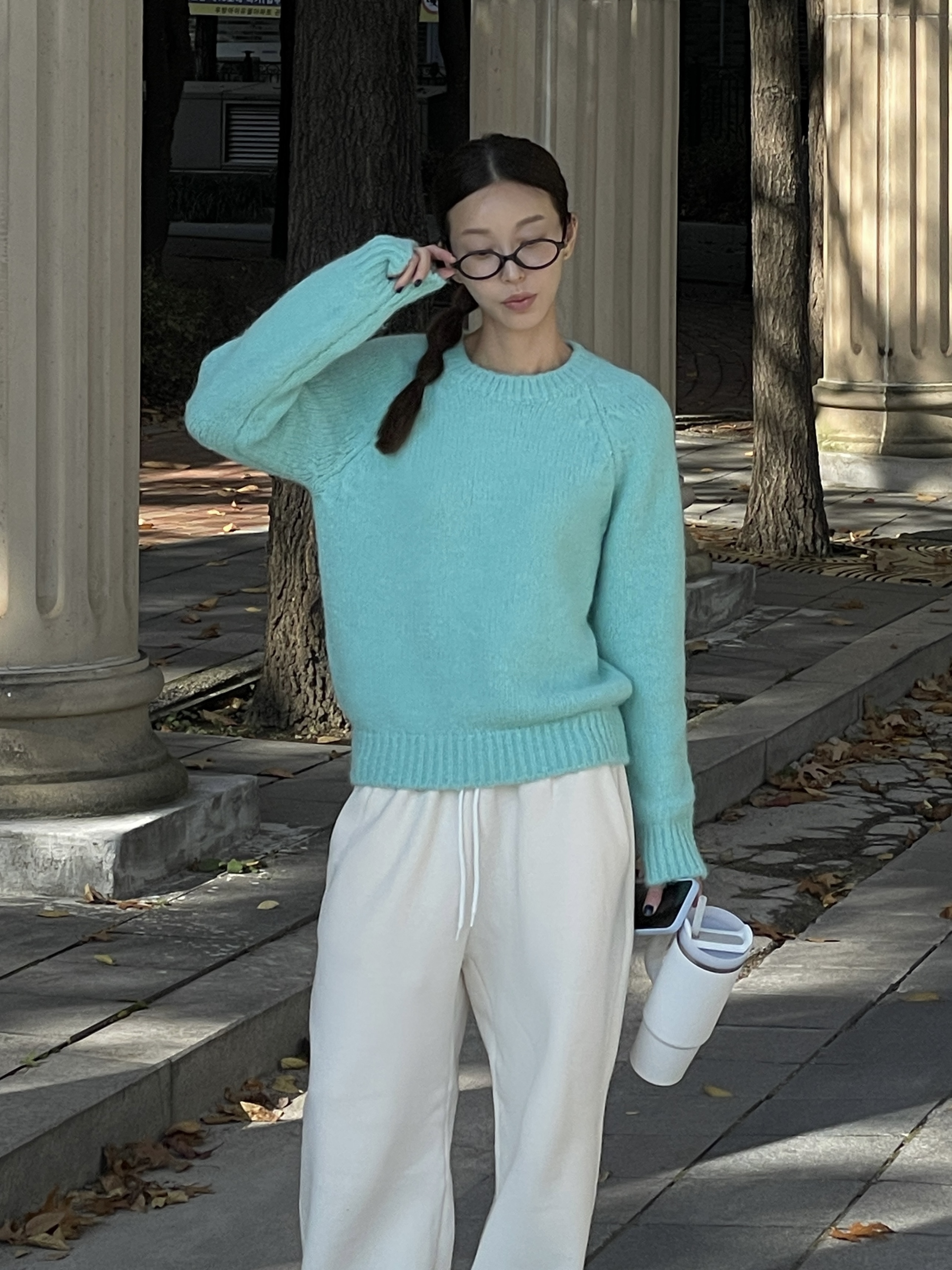 ラウンドネック無地カラーニット | 詳細画像2