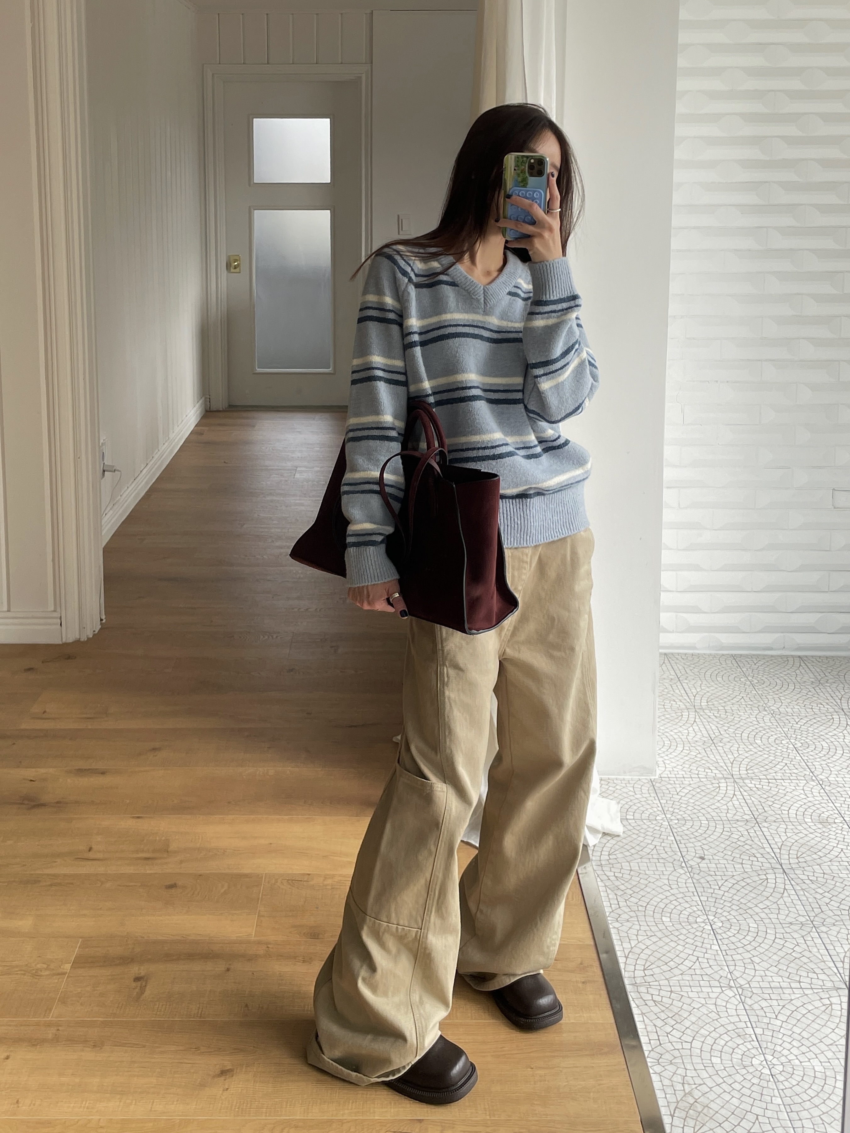 Vネックボーダーカラーニット | 詳細画像6