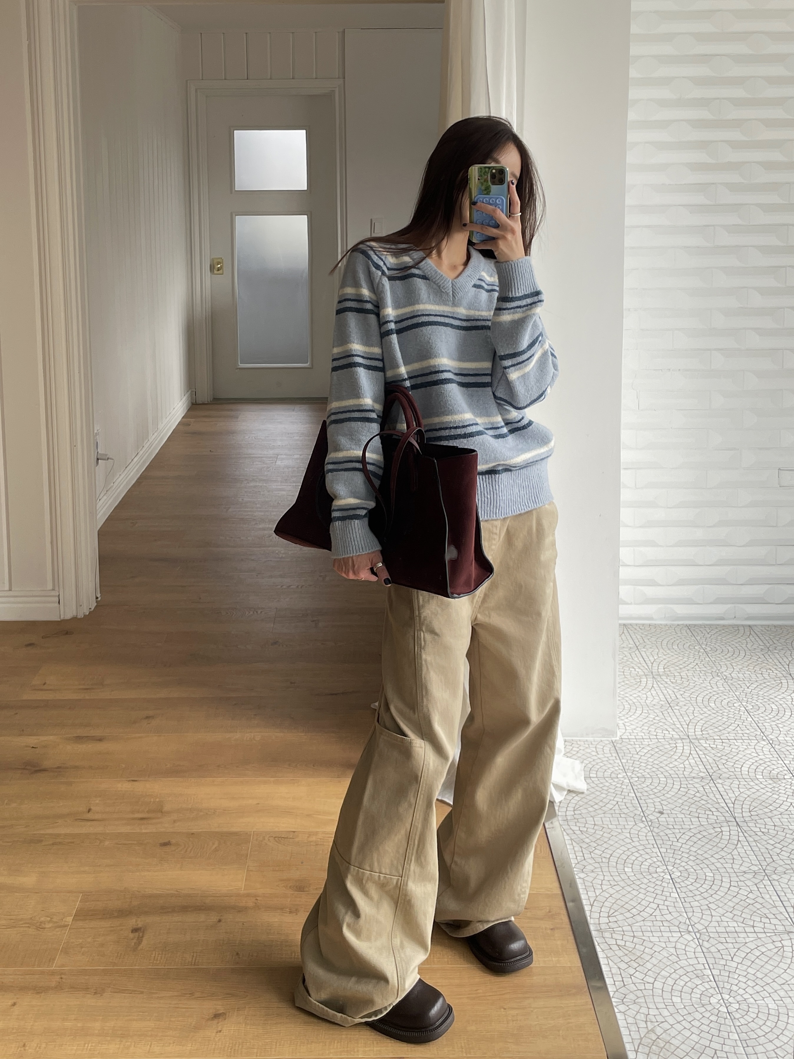 Vネックボーダーカラーニット | 詳細画像5