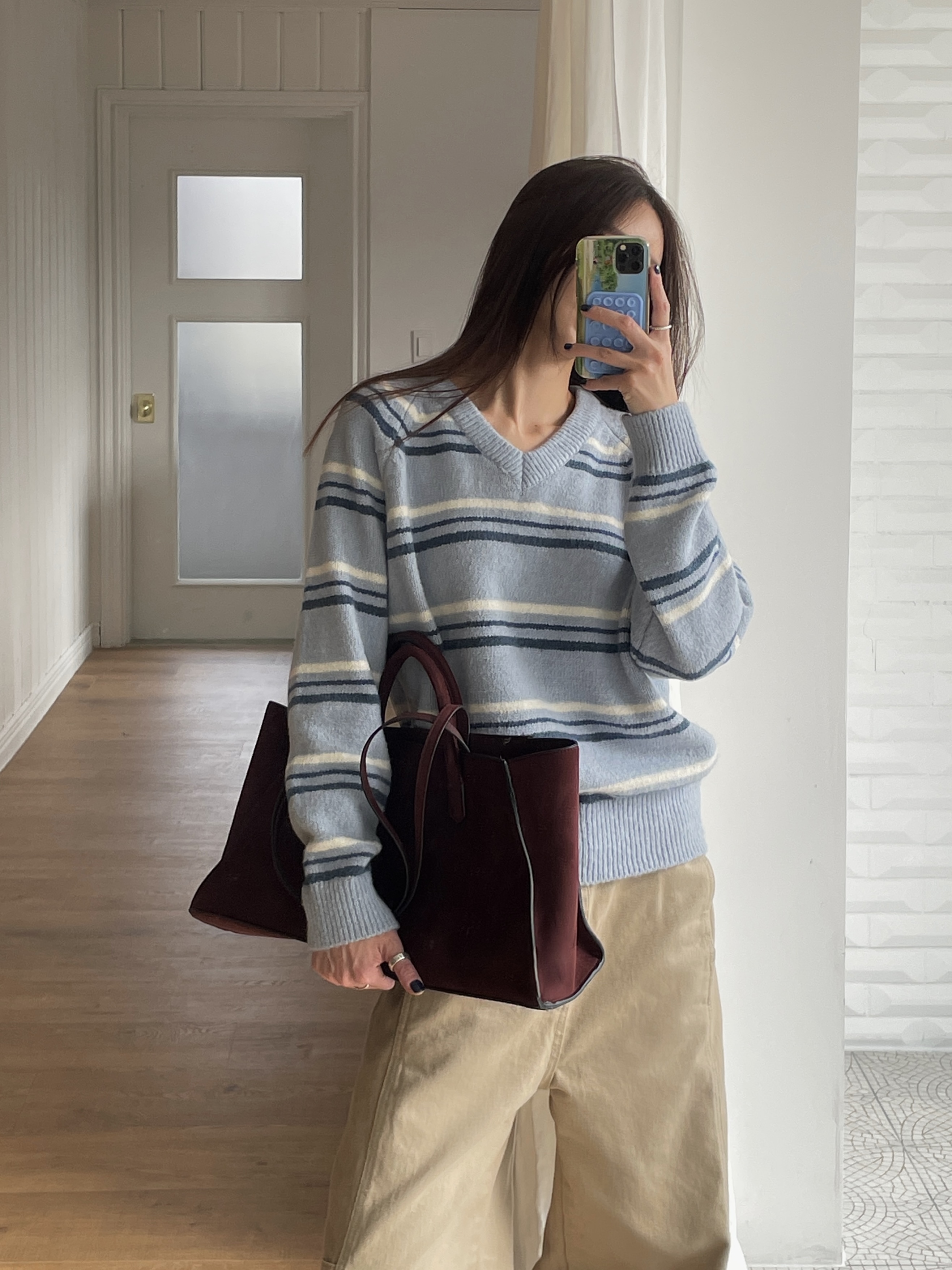 Vネックボーダーカラーニット | 詳細画像8