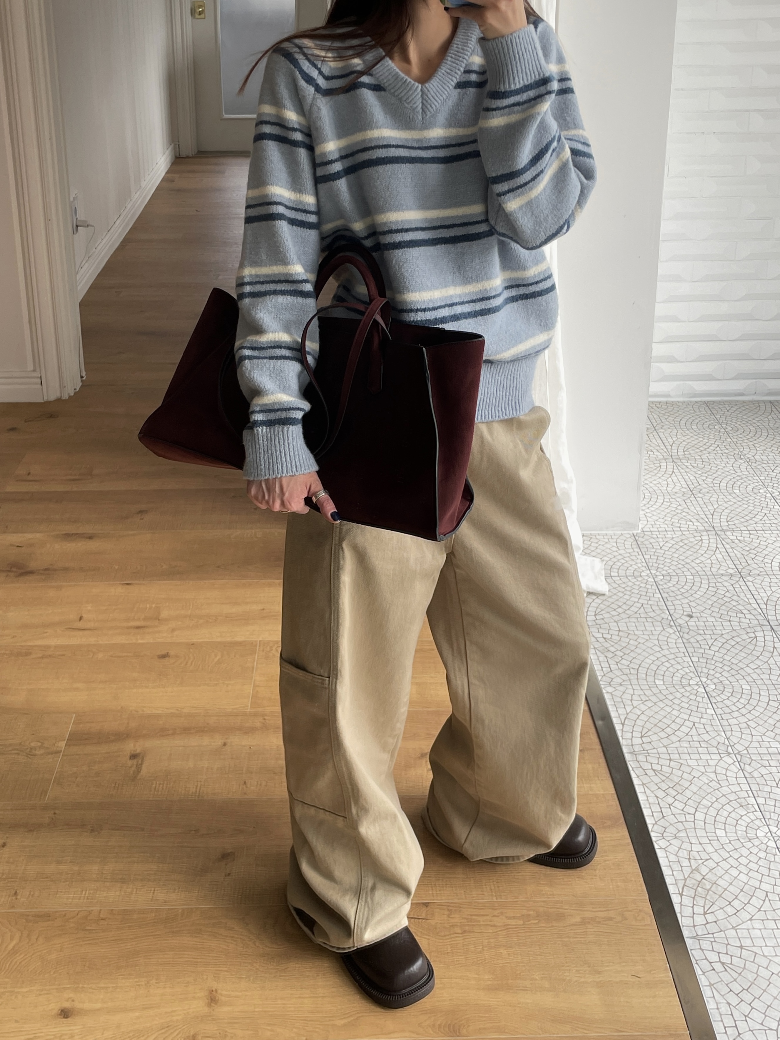 Vネックボーダーカラーニット | 詳細画像7